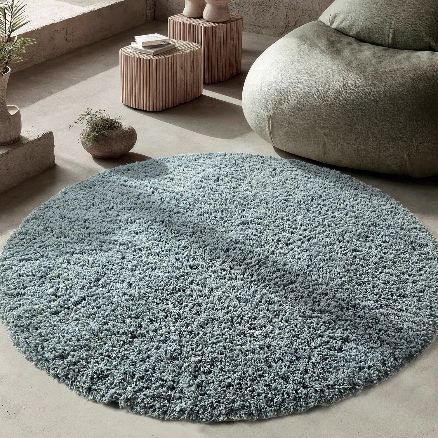 Alfombras redondeadas - Combarro Solid Cotton Shaggy (azul claro)
