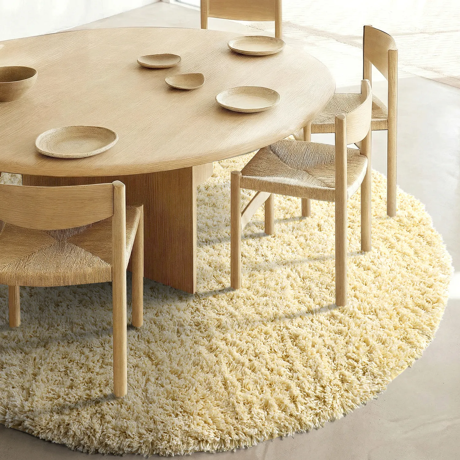 Alfombras redondeadas - Combarro Solid Cotton Shaggy (amarillo claro)