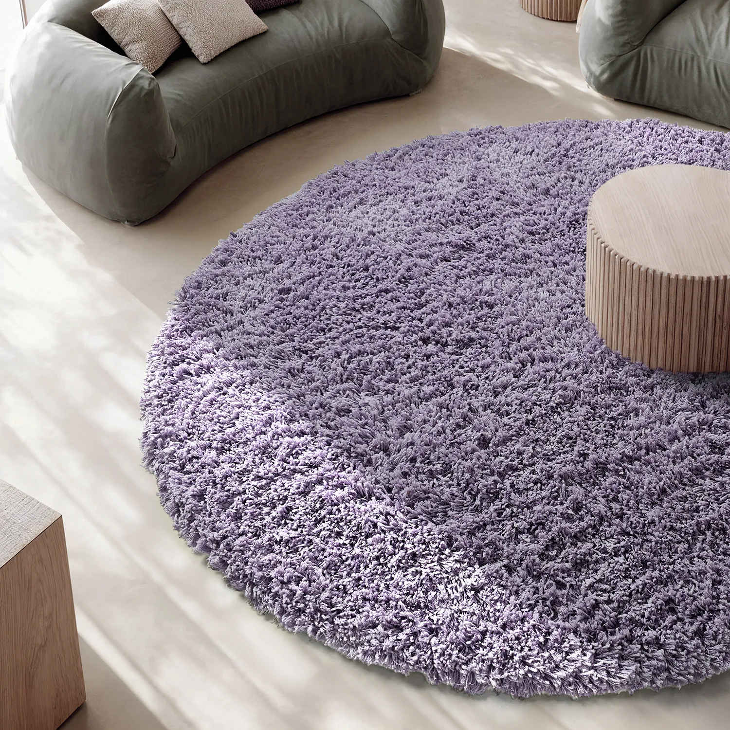 Alfombras redondeadas - Combarro Solid Cotton Shaggy (violeta claro)