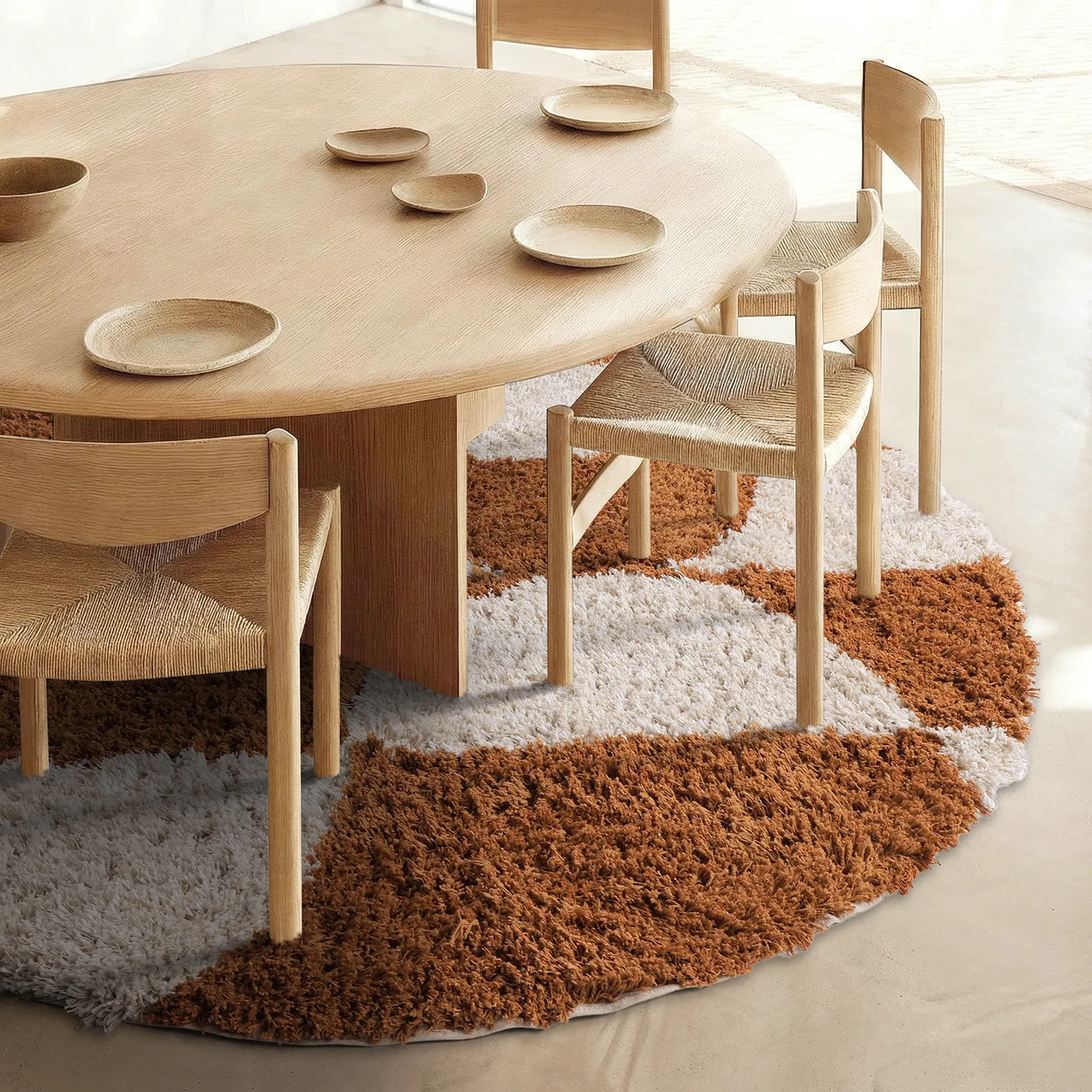 Alfombras redondeadas - Kalymnos Natural Cotton Shaggy (blanco roto/ocre)