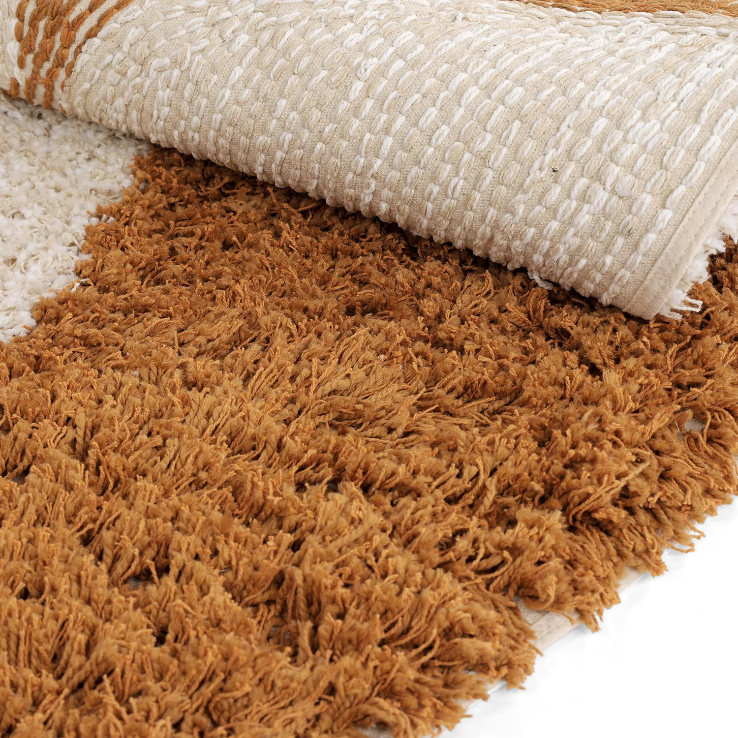 Alfombras redondeadas - Kalymnos Natural Cotton Shaggy (blanco roto/ocre)