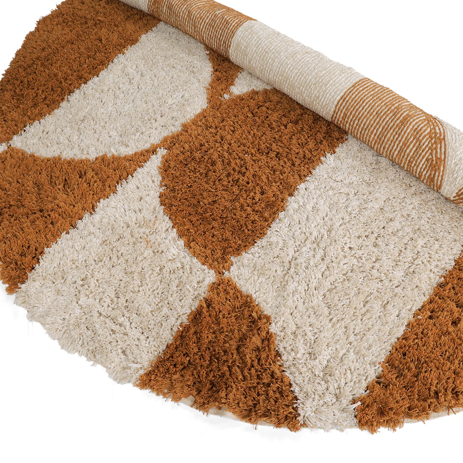 Alfombras redondeadas - Kalymnos Natural Cotton Shaggy (blanco roto/ocre)