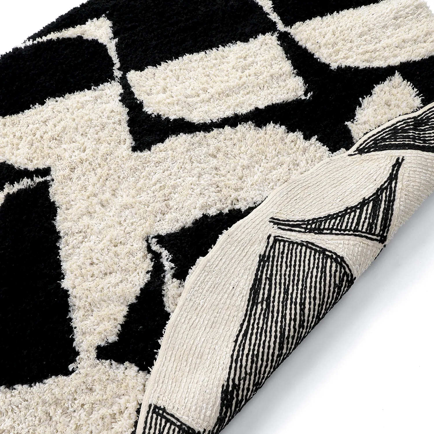 Alfombras redondeadas - Marvao Natural Cotton Shaggy (blanco roto/negro)