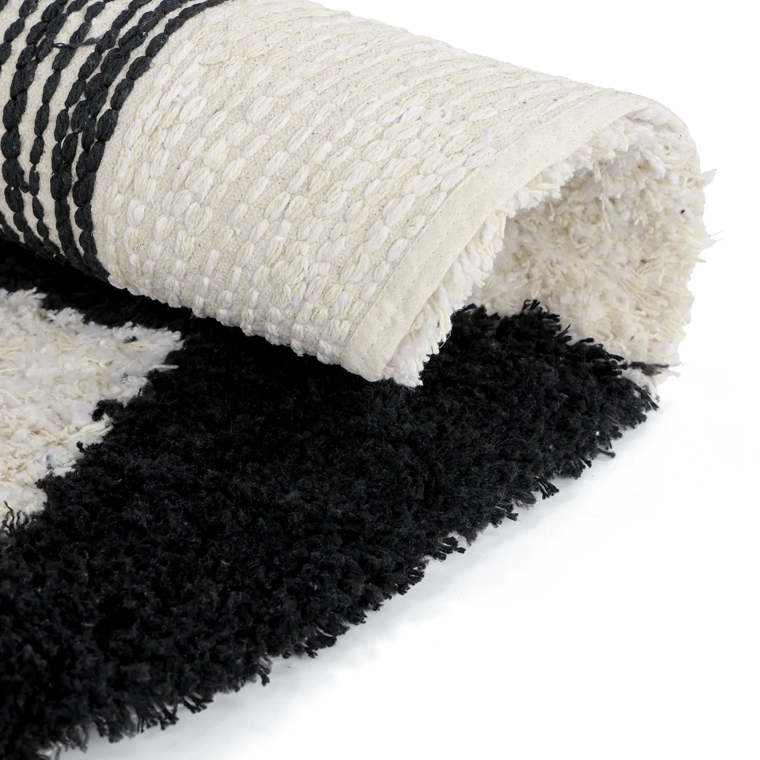 Alfombras redondeadas - Marvao Natural Cotton Shaggy (blanco roto/negro)