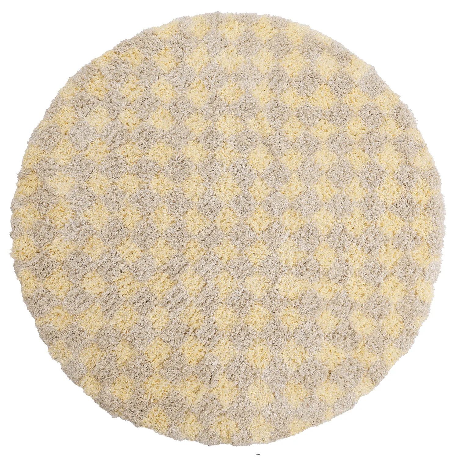 Alfombras redondeadas - Methoni Check Cotton Shaggy (crema/amarillo claro)