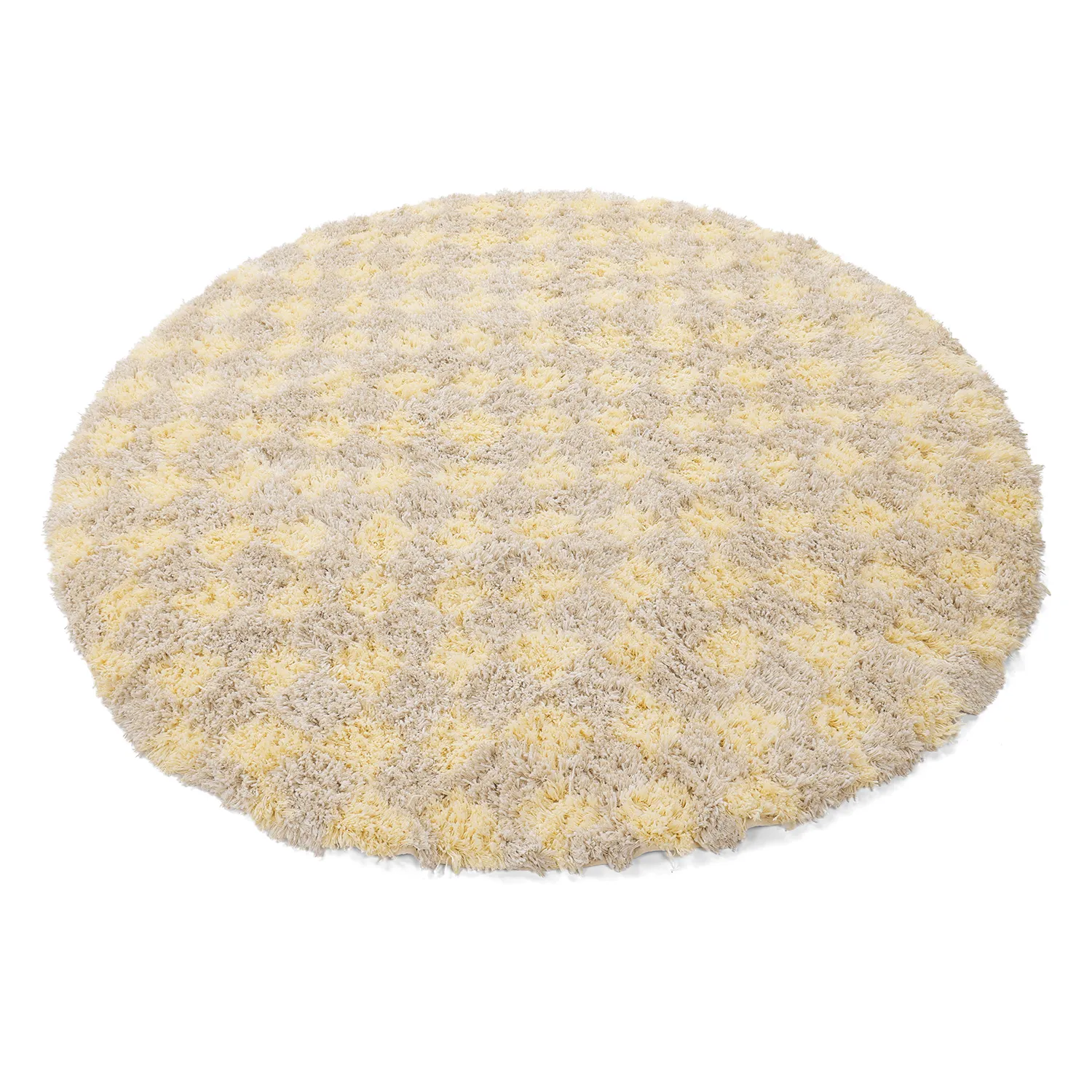 Alfombras redondeadas - Methoni Check Cotton Shaggy (crema/amarillo claro)