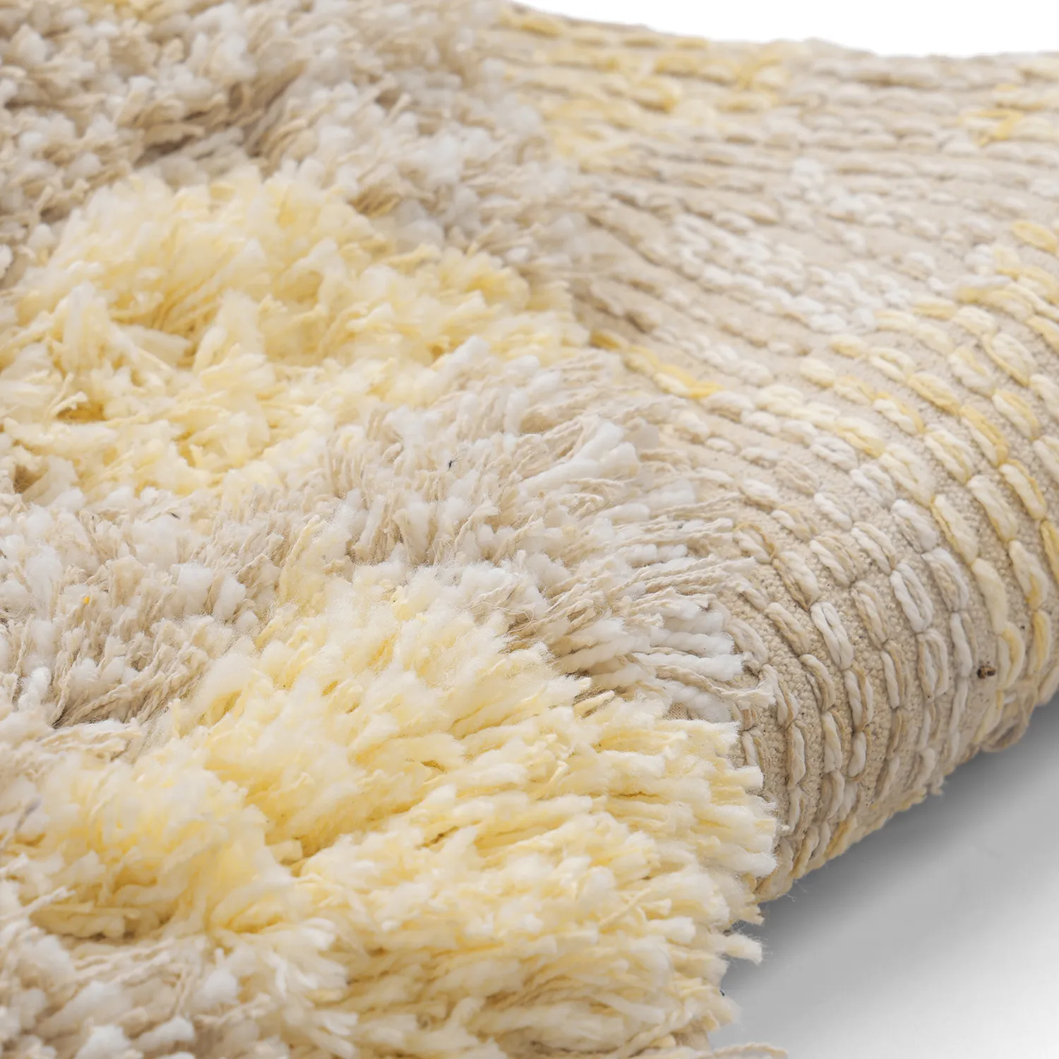 Alfombras redondeadas - Methoni Check Cotton Shaggy (crema/amarillo claro)
