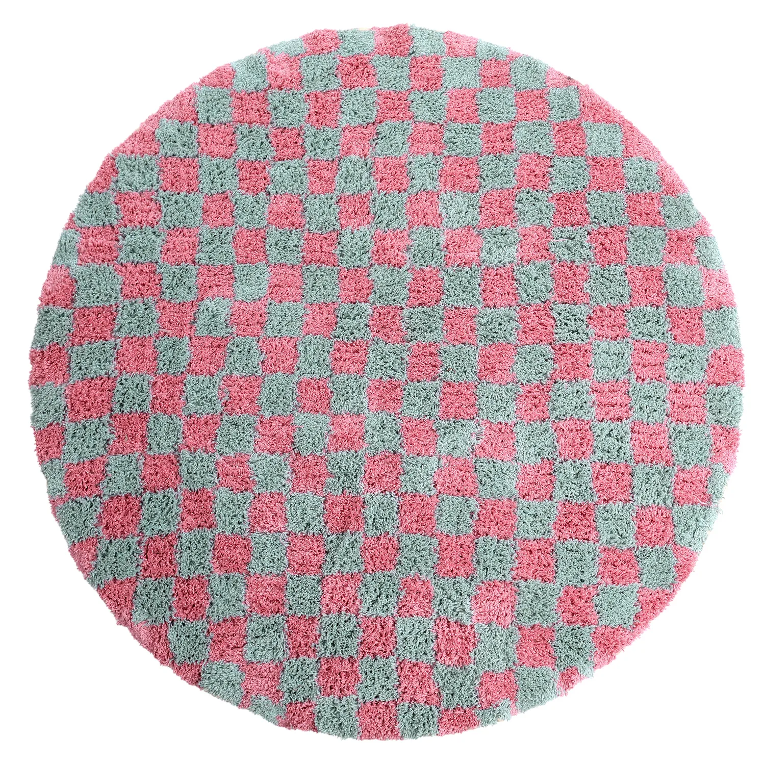 Alfombras redondeadas - Methoni Check Cotton Shaggy (azul claro/rosa claro)