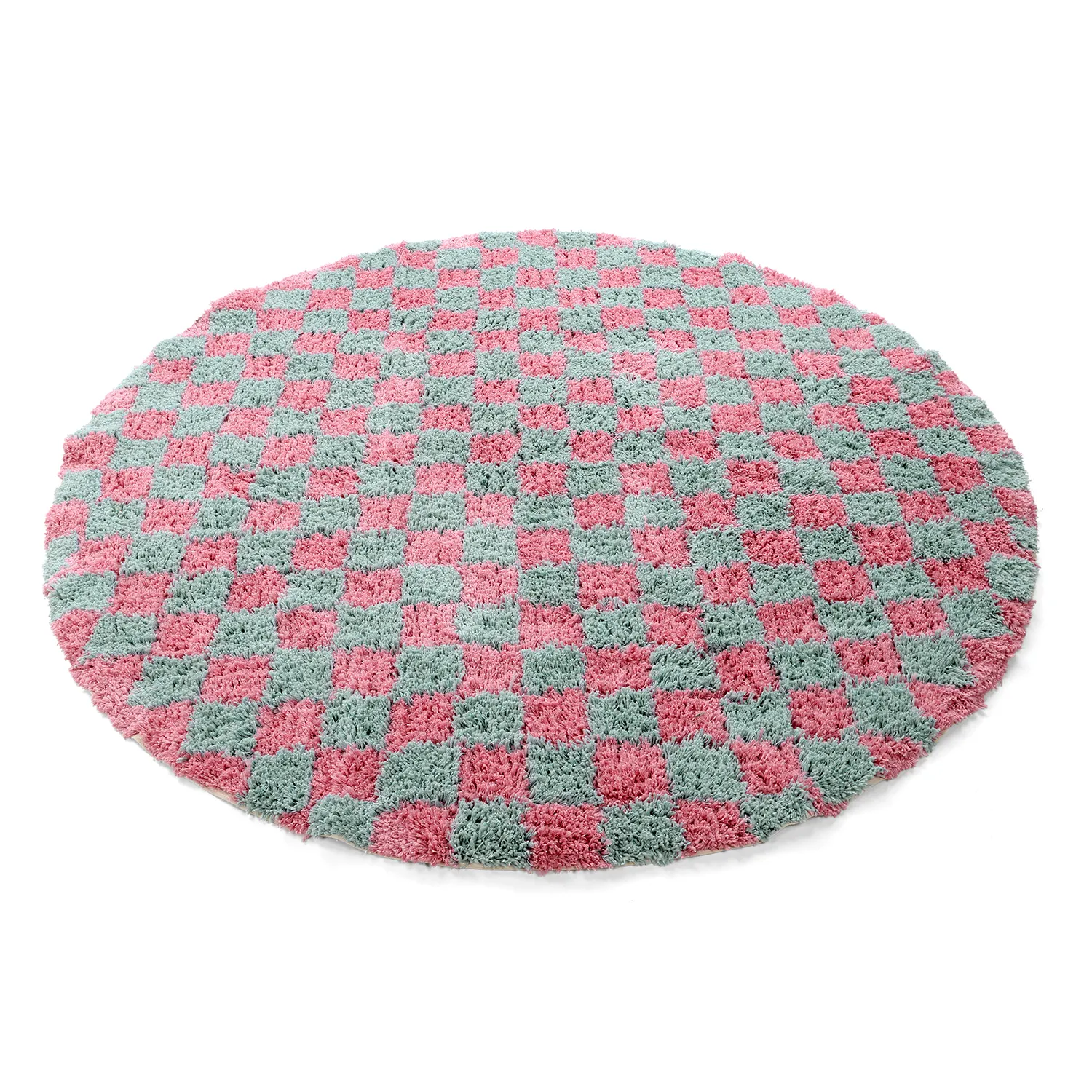 Alfombras redondeadas - Methoni Check Cotton Shaggy (azul claro/rosa claro)