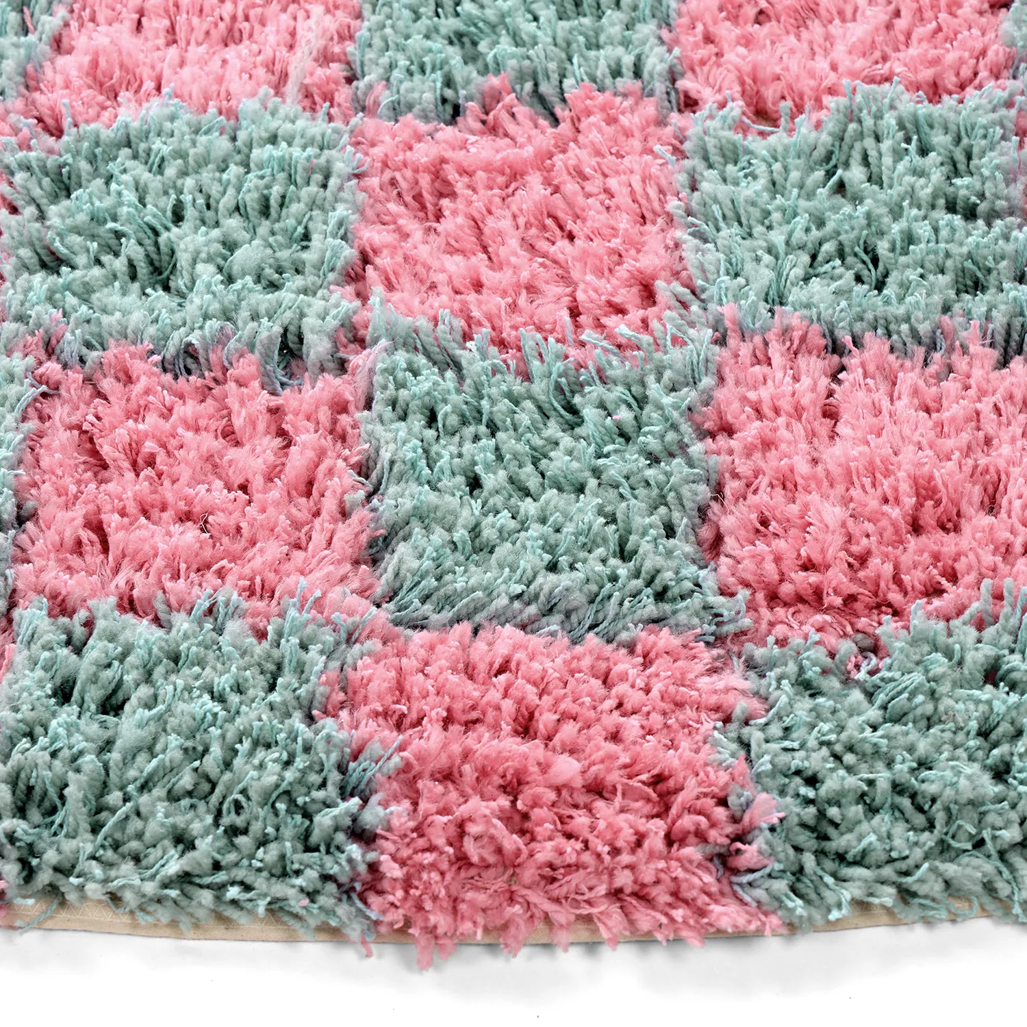 Alfombras redondeadas - Methoni Check Cotton Shaggy (azul claro/rosa claro)