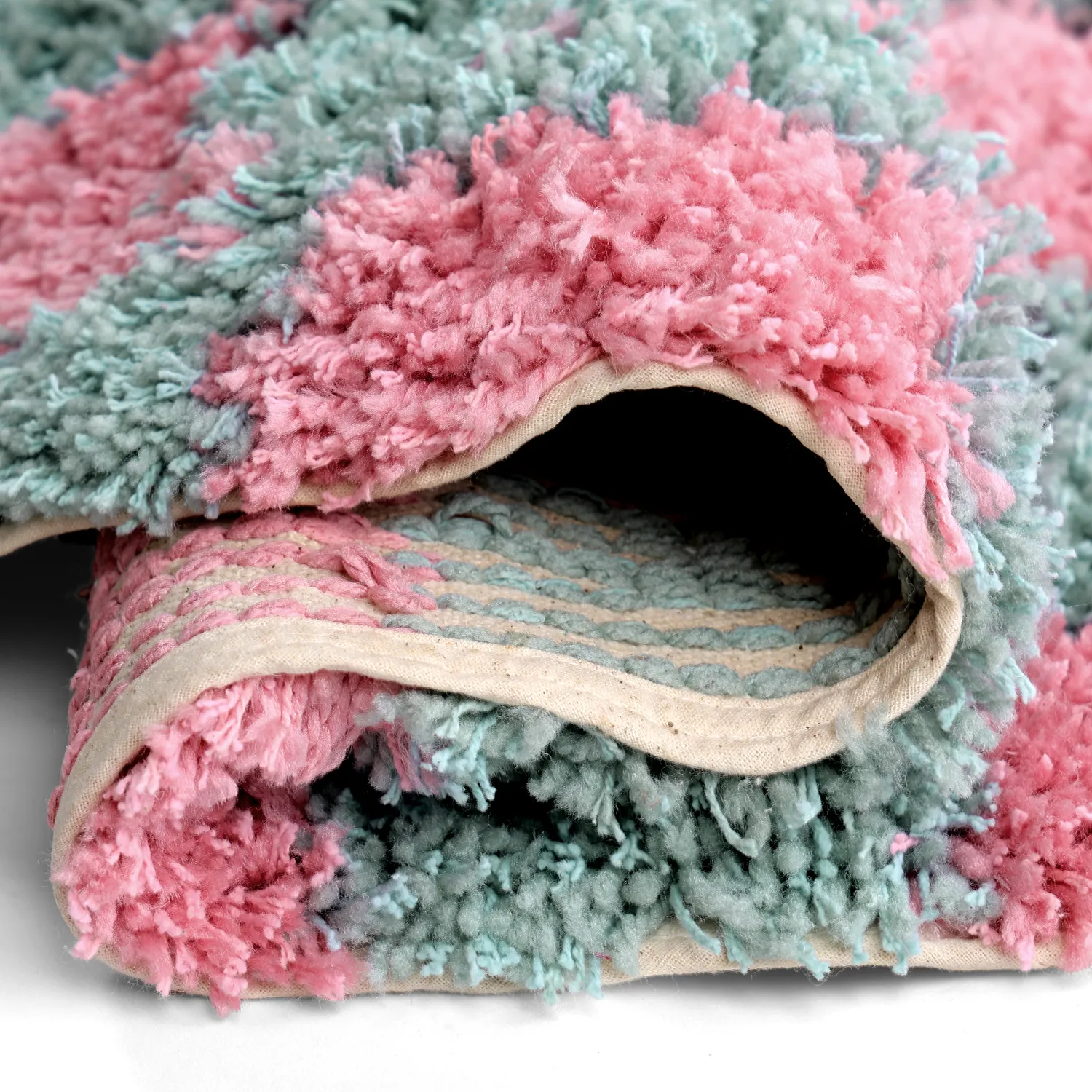Alfombras redondeadas - Methoni Check Cotton Shaggy (azul claro/rosa claro)