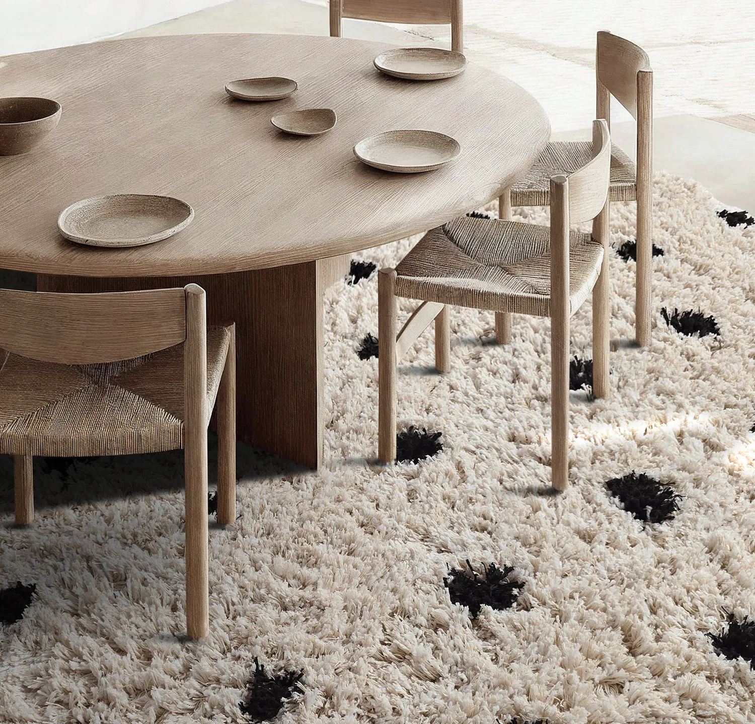 Alfombras redondeadas - Soria Natural Cotton Shaggy (blanco roto/negro)