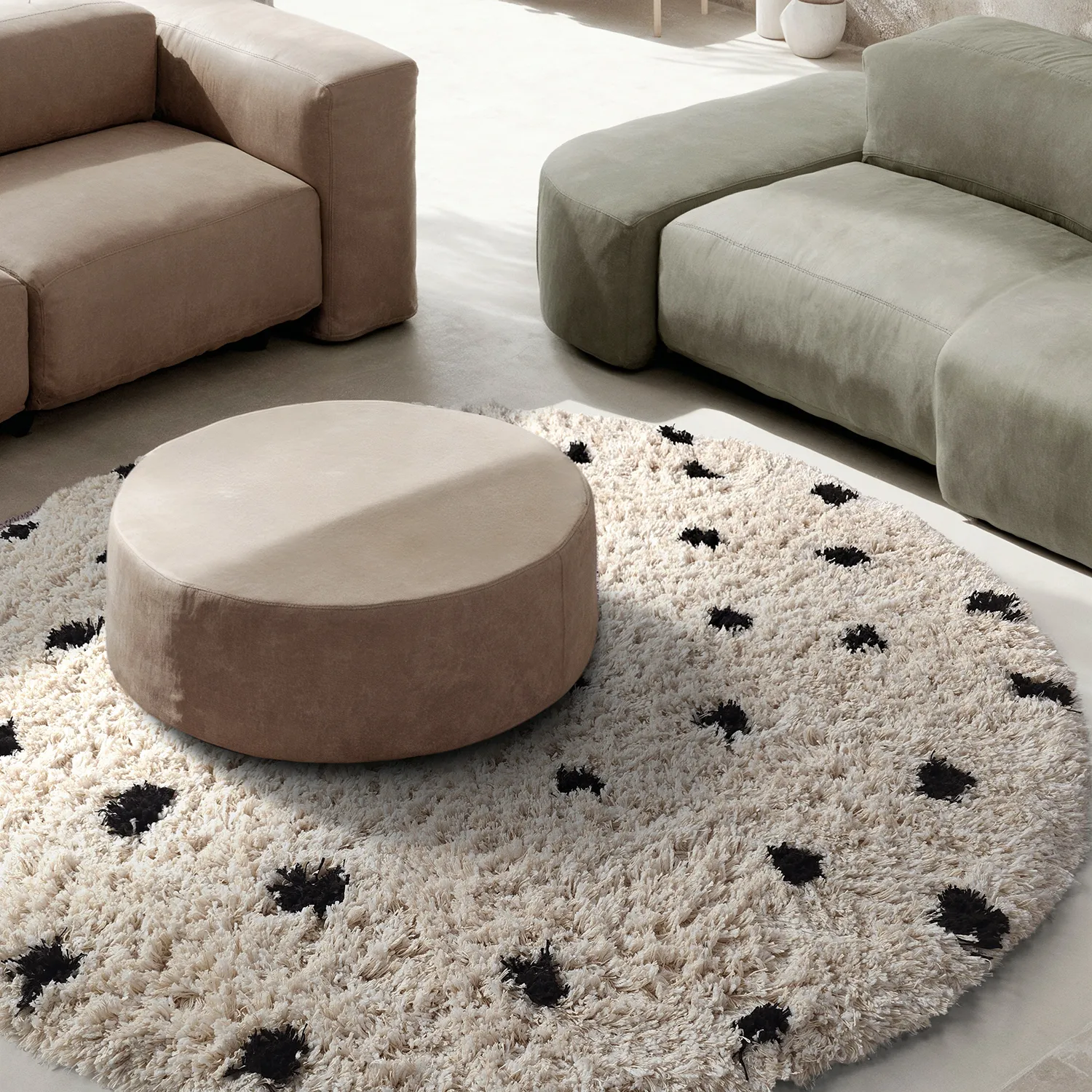 Alfombras redondeadas - Soria Natural Cotton Shaggy (blanco roto/negro)