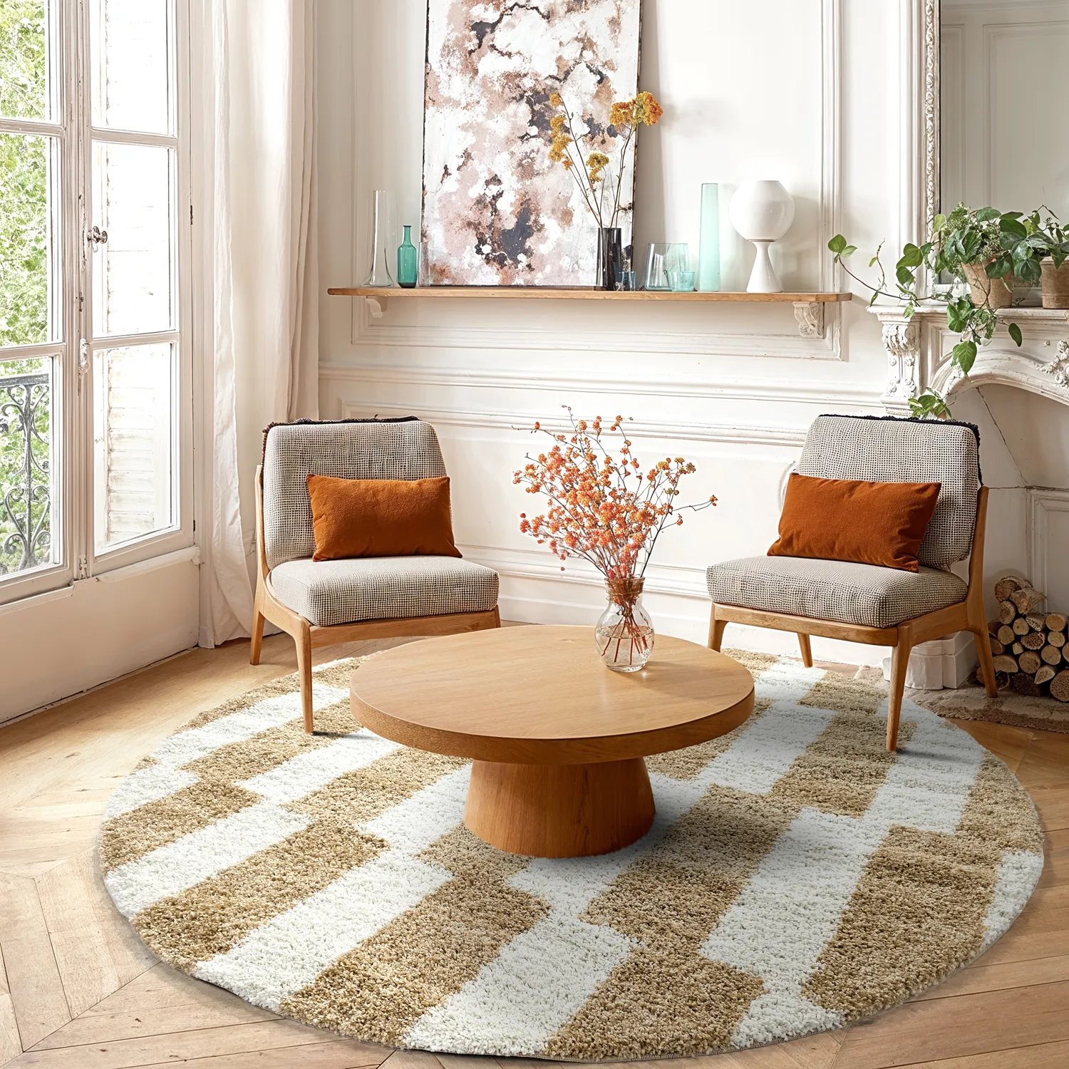 Alfombras redondeadas - Tamri (beige/blanco)