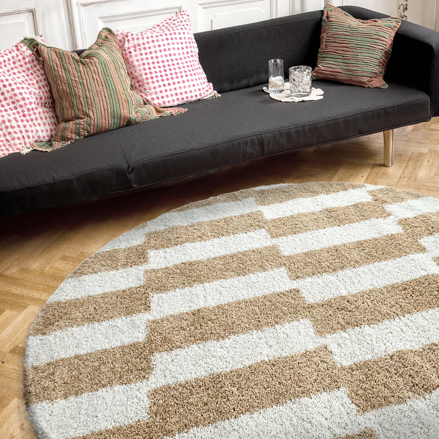 Alfombras redondeadas - Tamri (beige/blanco)