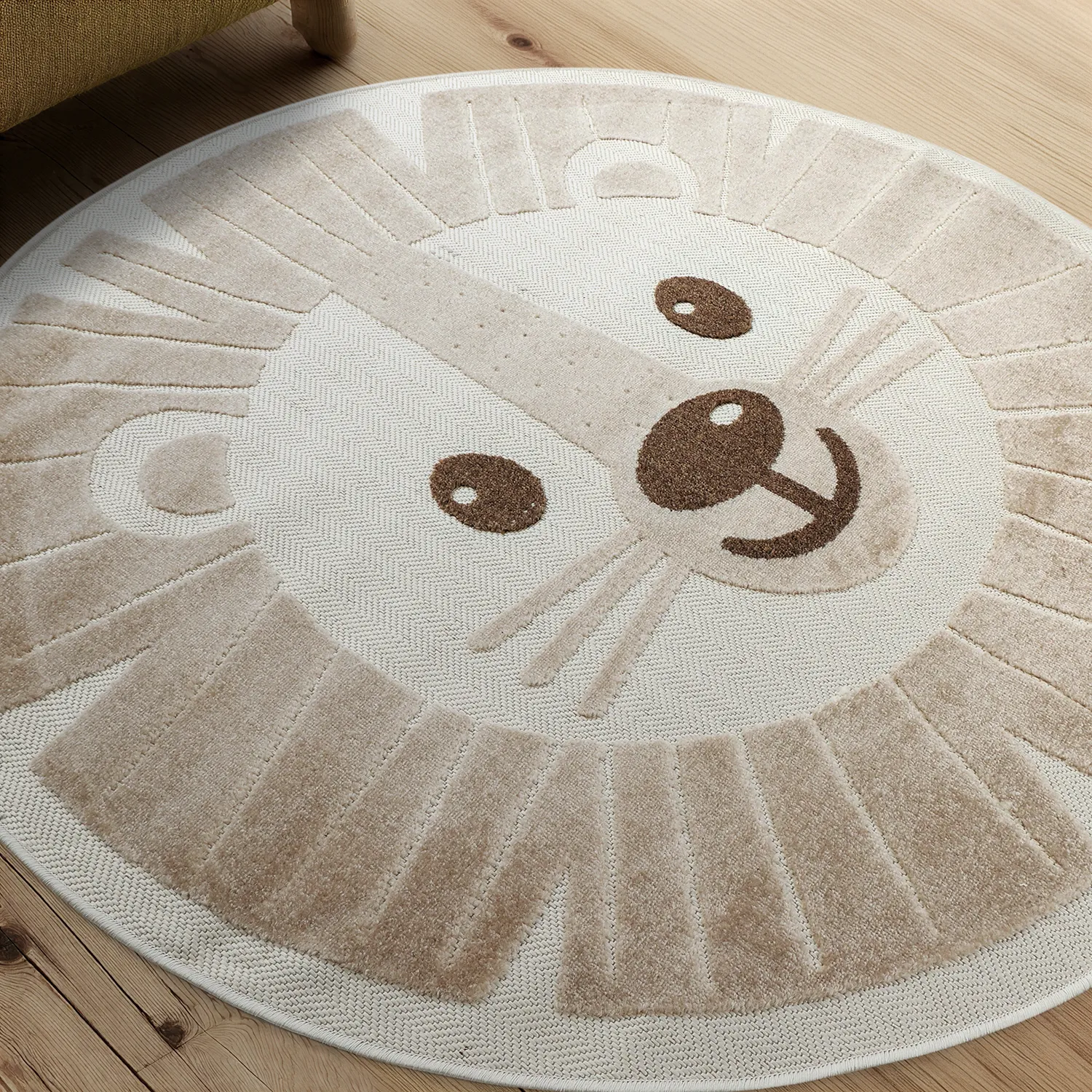 Alfombra redonda infantil - Kind Lion (crema)