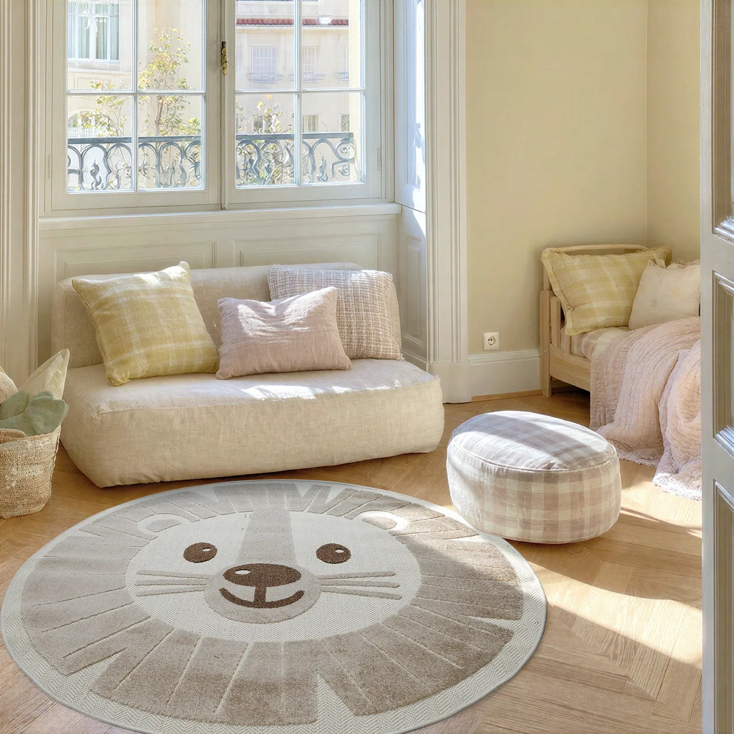 Alfombra redonda infantil - Kind Lion (crema)