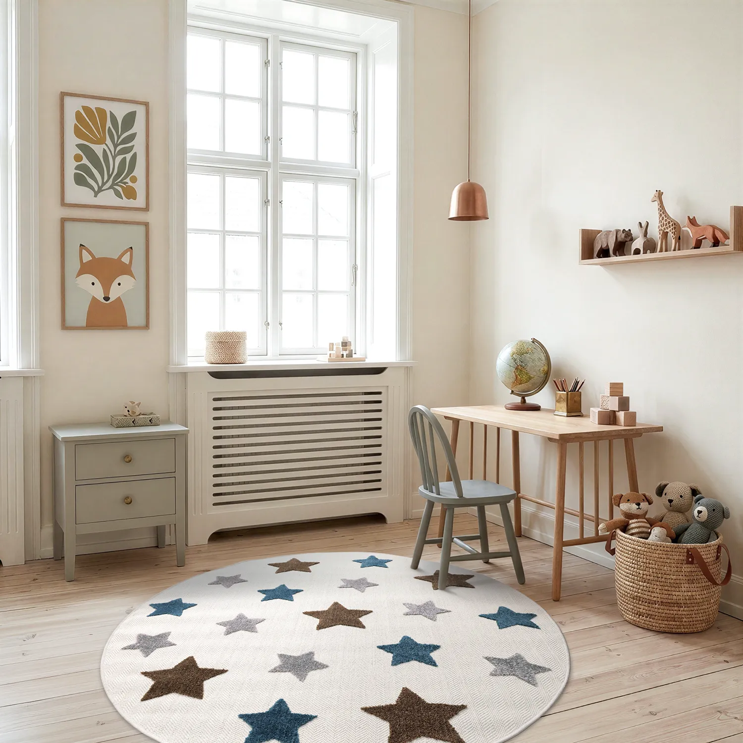 Alfombra redonda infantil - Stars (crema/multicolor)