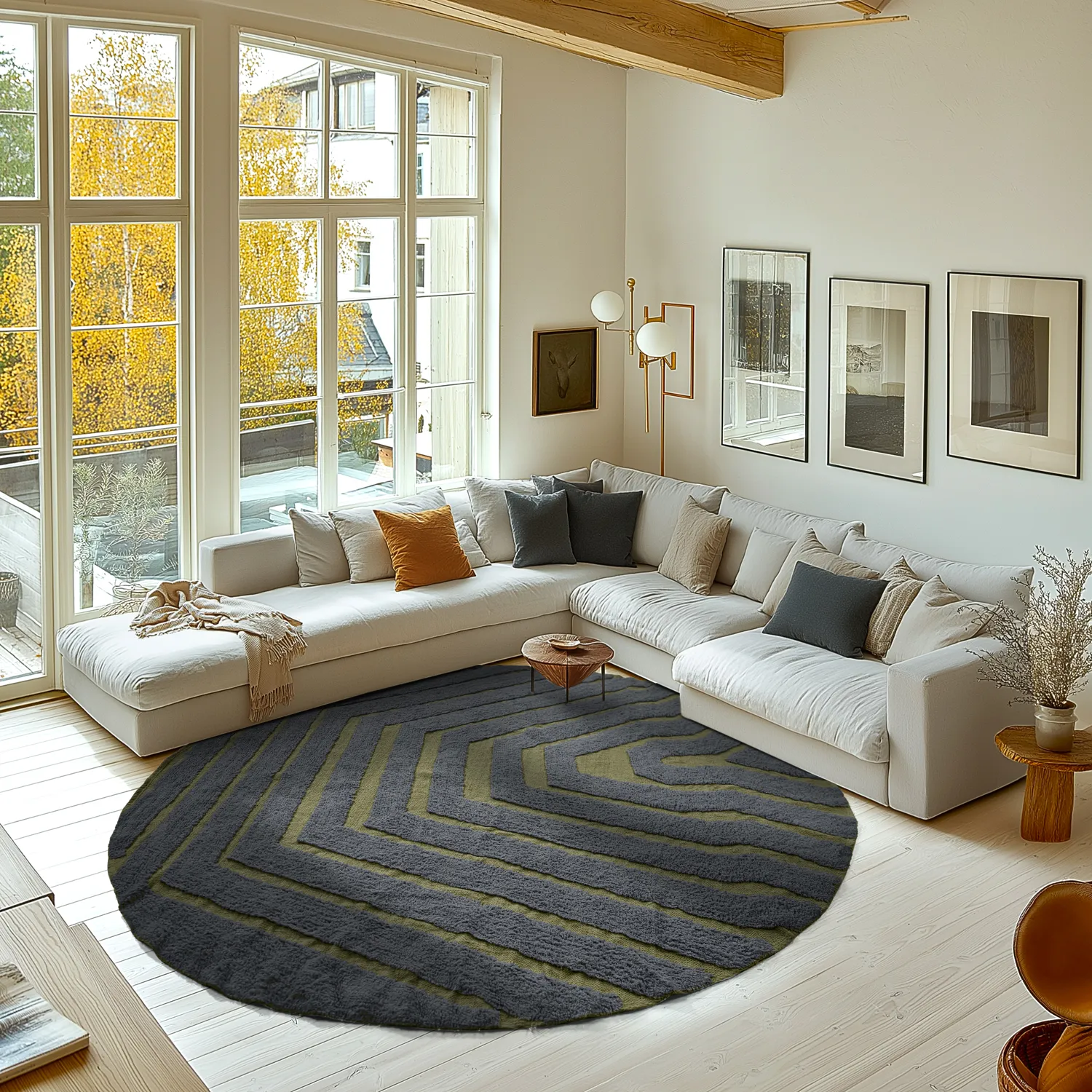 Alfombras redondeadas - Callista Natural Cotton Shaggy (negro/verde)