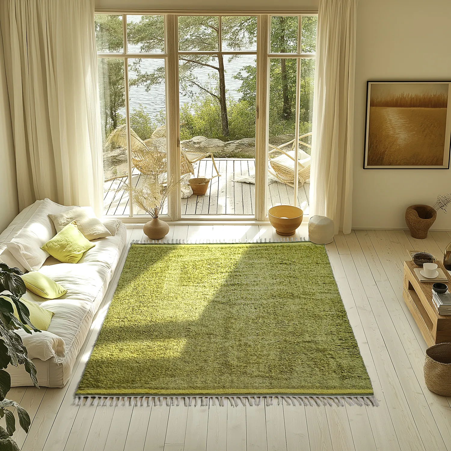 Alfombras de pelo largo - Celina Natural Cotton Shaggy (verde/amarillo)