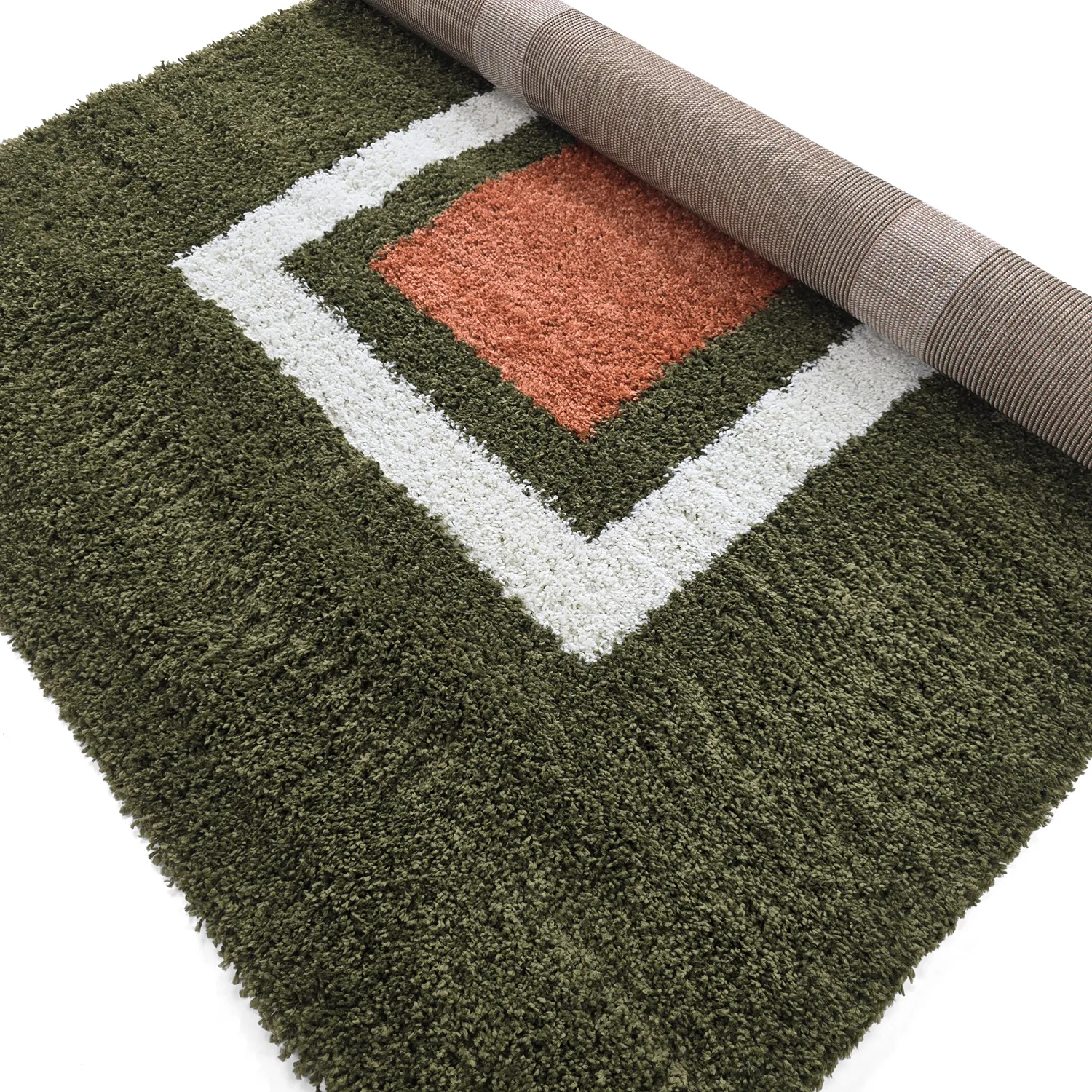 Alfombras de pelo largo - Alsace (verde/blanco/naranja)