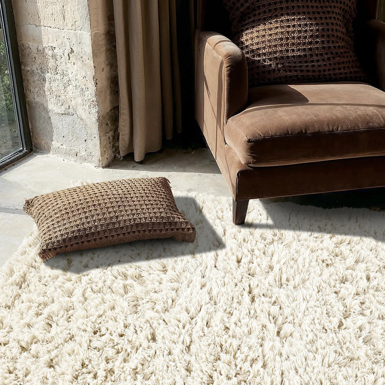 Alfombras de pelo largo - Fassale Hand Woven Wool Shaggy (blanco)