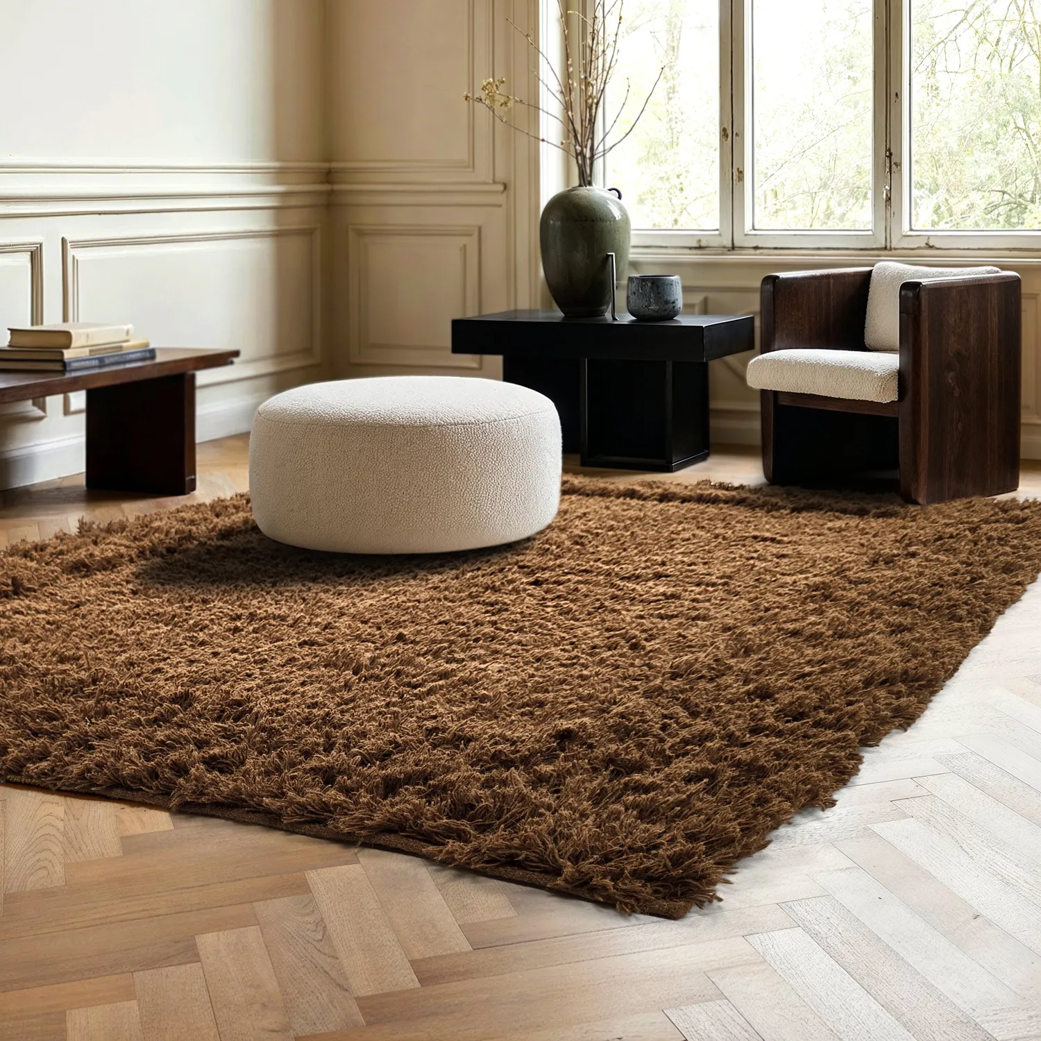 Alfombras de pelo largo - Melilla Hand Woven Wool Shaggy (marrón)