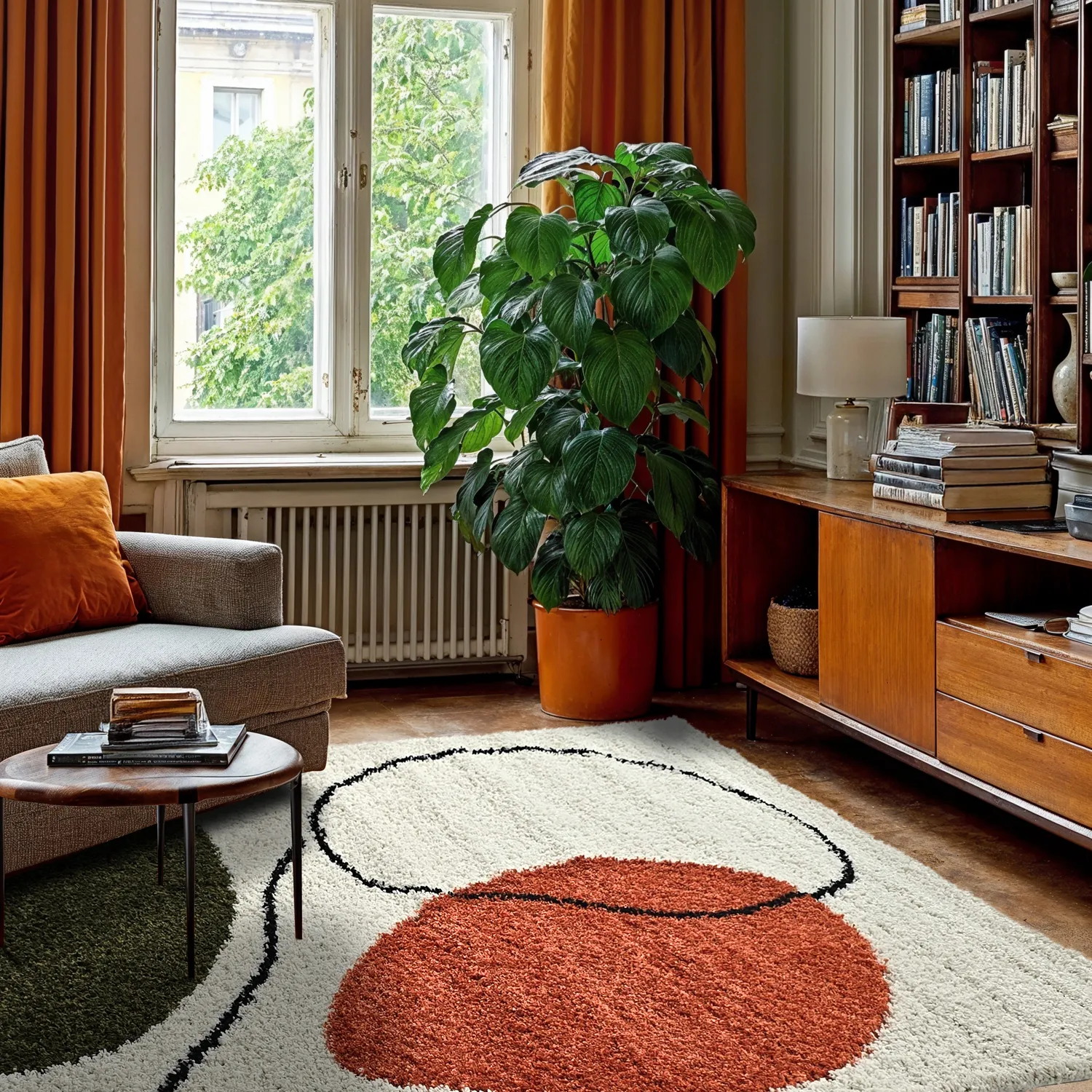 Alfombras de pelo largo - Sanghar (blanco/naranja/verde)