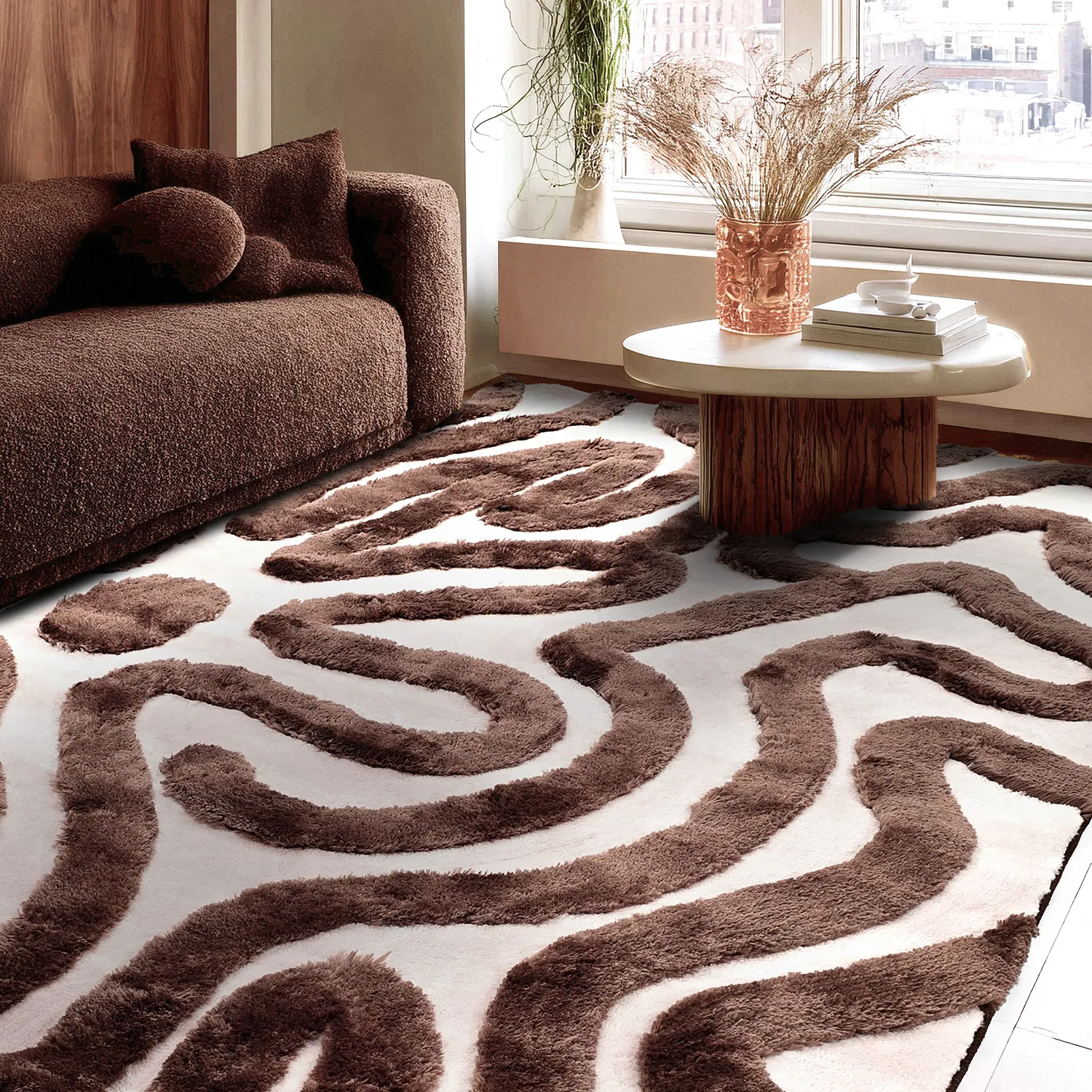 Alfombras de pelo largo - Akaba (marrón/rosa claro)