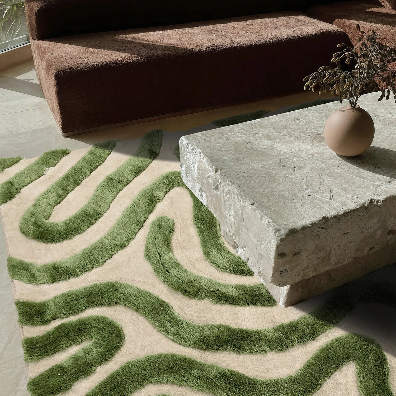 Alfombras de pelo largo - Akaba (crema/verde)