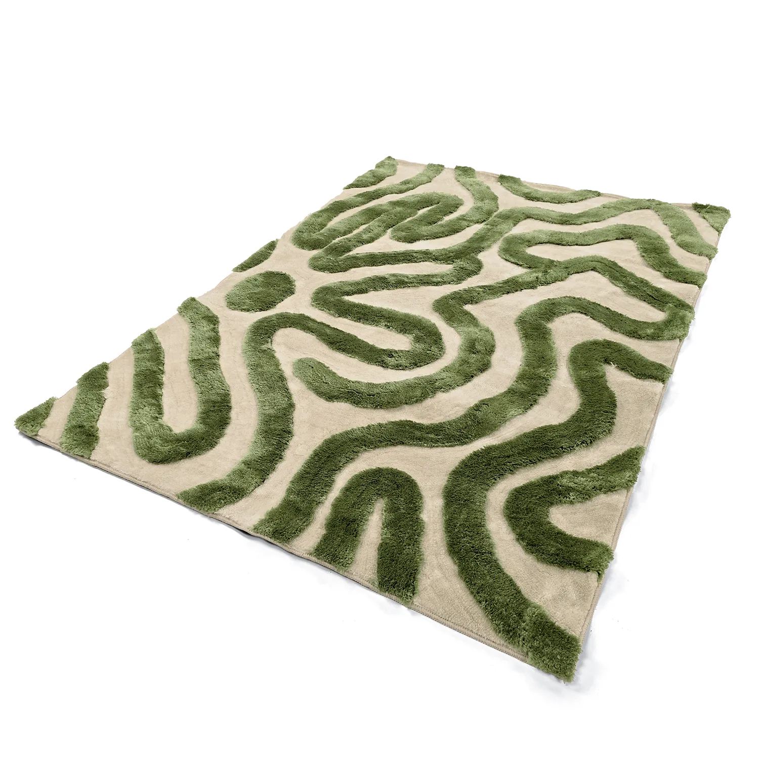 Alfombras de pelo largo - Akaba (crema/verde)