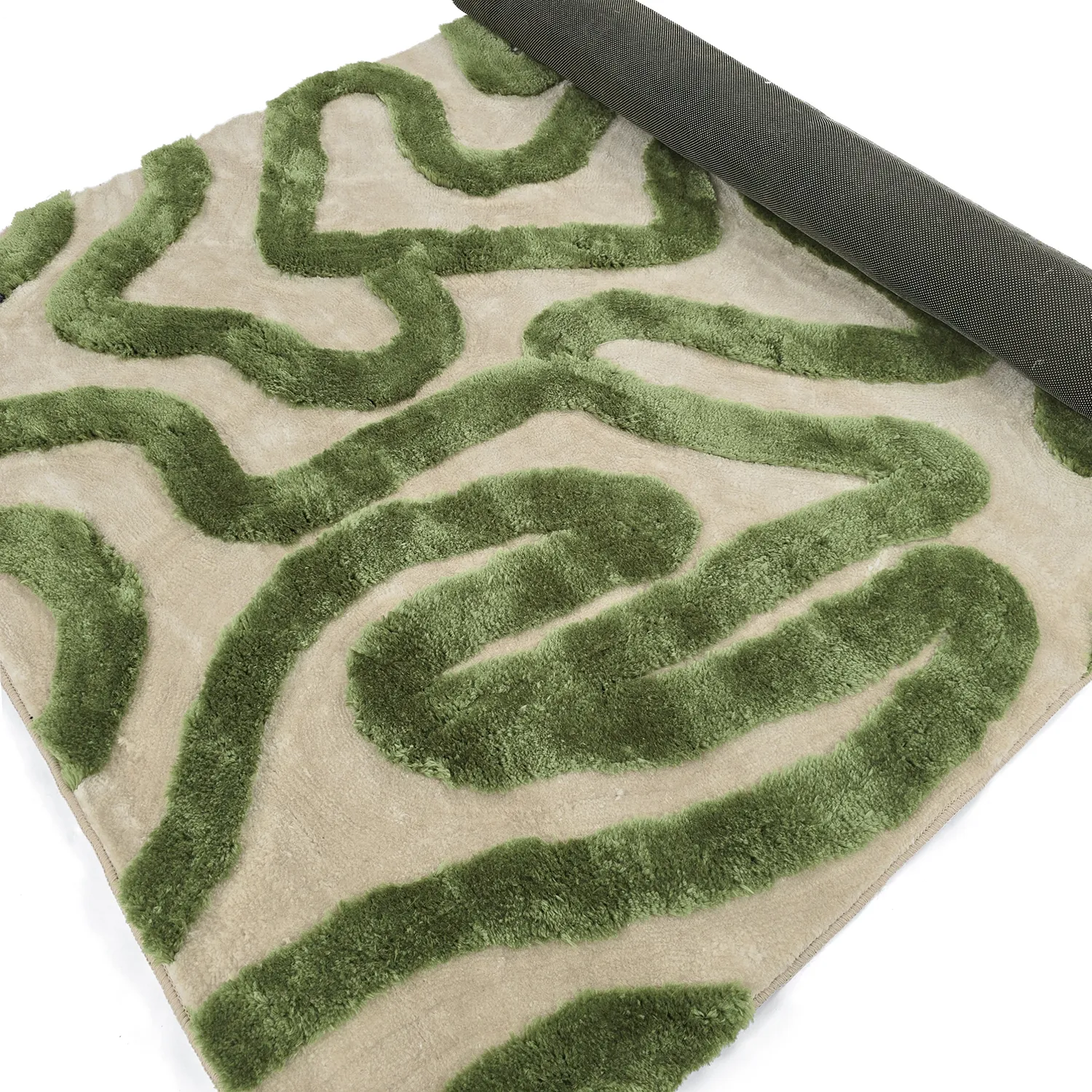 Alfombras de pelo largo - Akaba (crema/verde)
