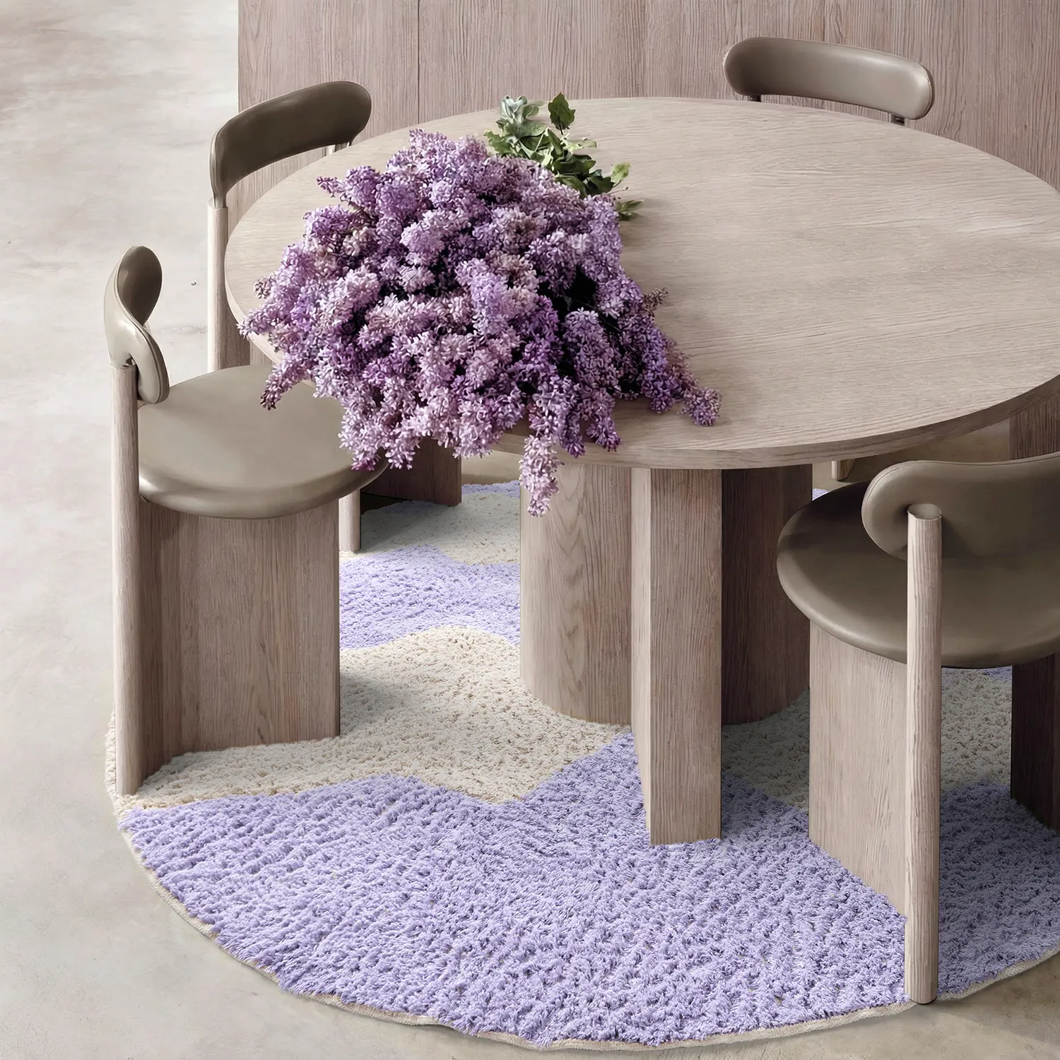 Alfombras redondeadas - Amira Natural Cotton Shaggy (morado/beige)