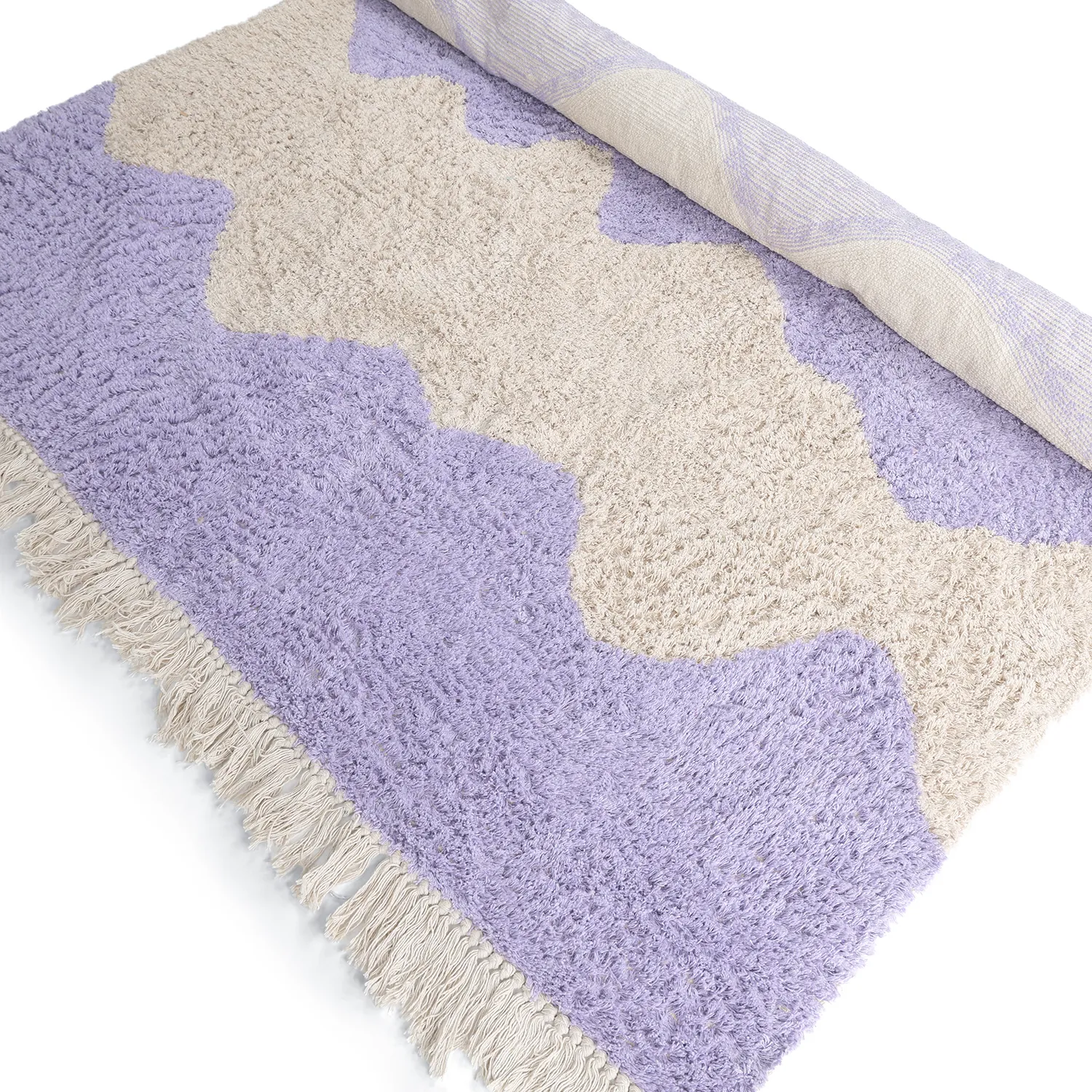 Alfombras de pelo largo - Amira Natural Cotton Shaggy (morado/beige)