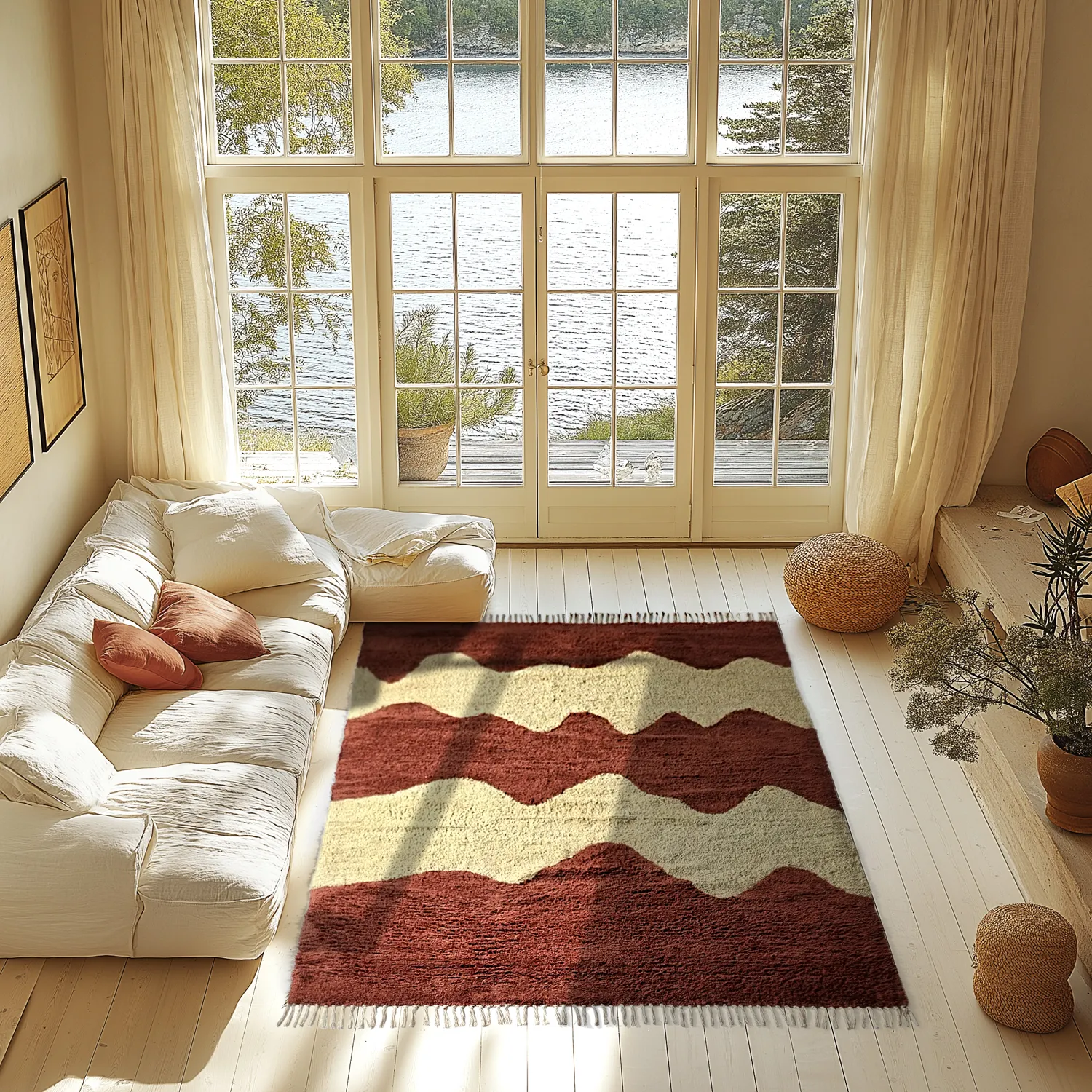 Alfombras de pelo largo - Amira Natural Cotton Shaggy (rojo/beige)