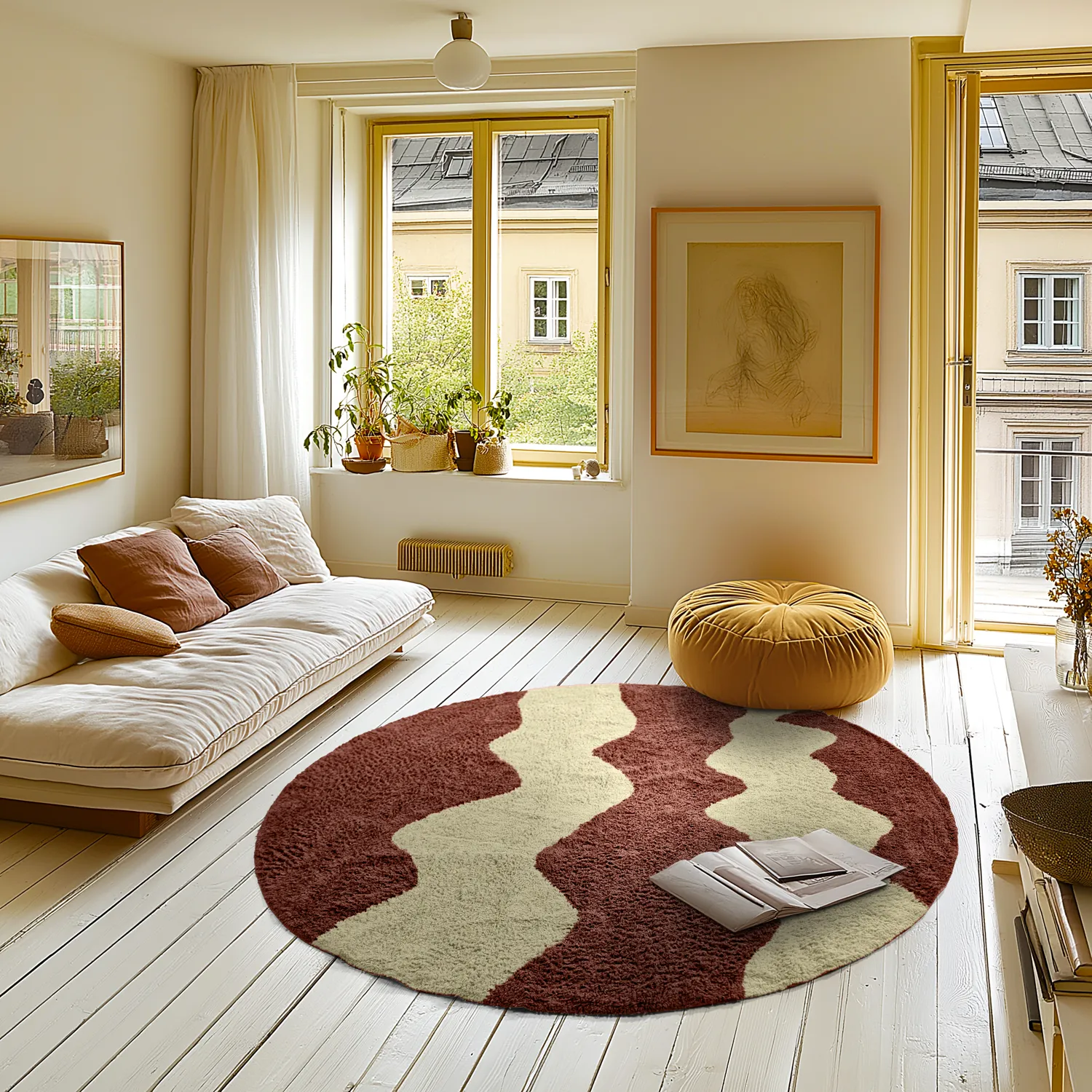 Alfombras redondeadas - Amira Natural Cotton Shaggy (rojo/beige)