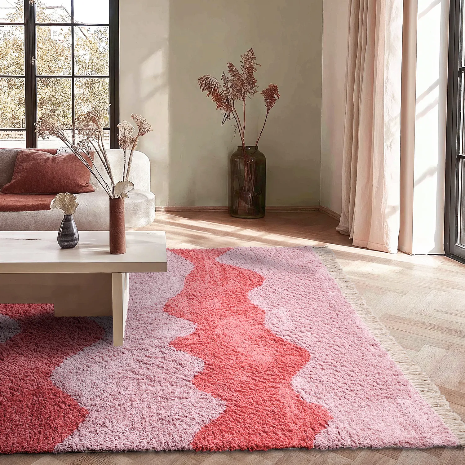 Alfombras de pelo largo - Amira Natural Cotton Shaggy (rosa)
