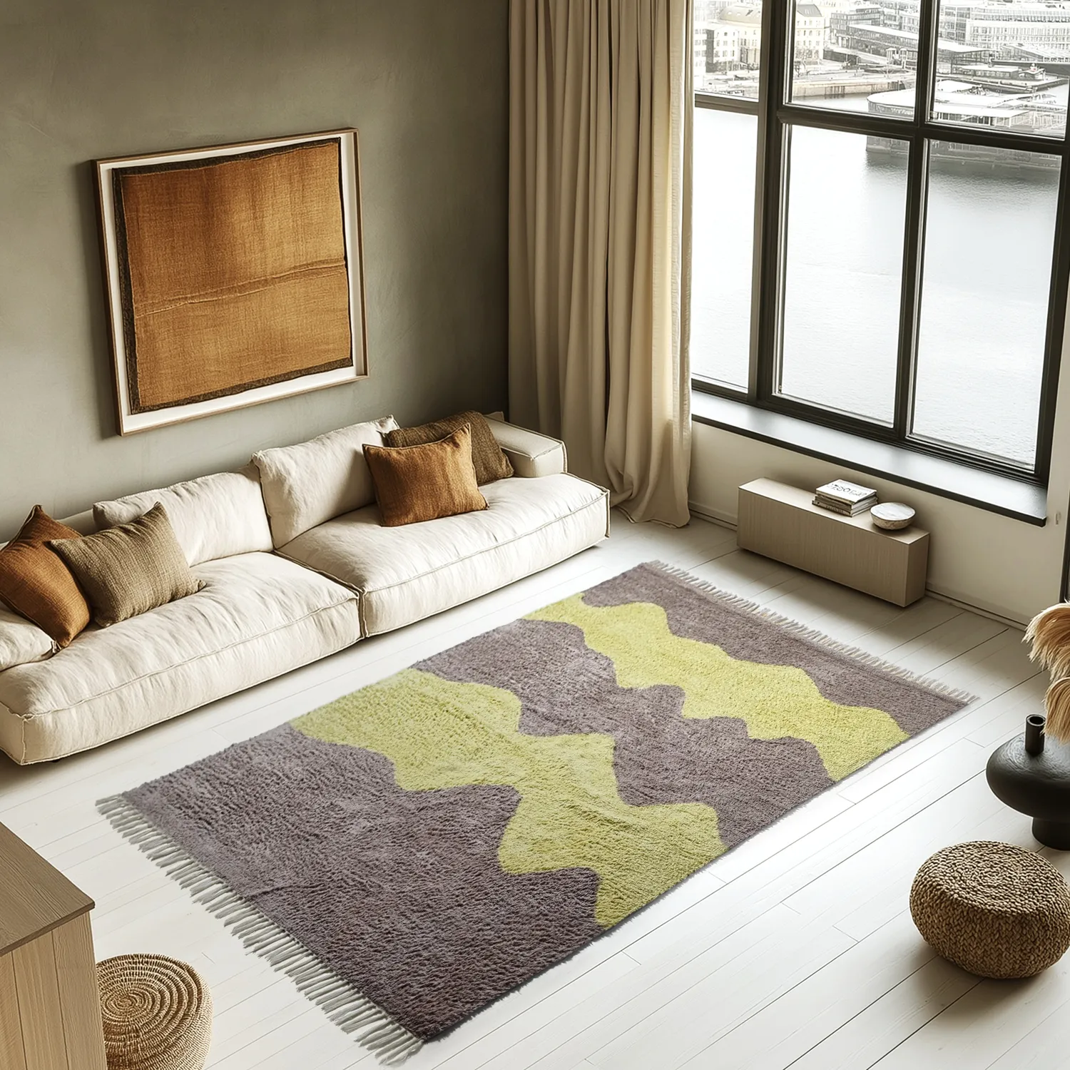 Alfombras de pelo largo - Amira Natural Cotton Shaggy (gris topo/amarillo)