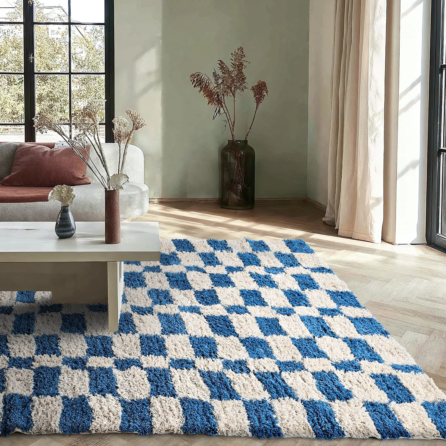 Alfombras de pelo largo - Atrani Natural Cotton Shaggy (azul)
