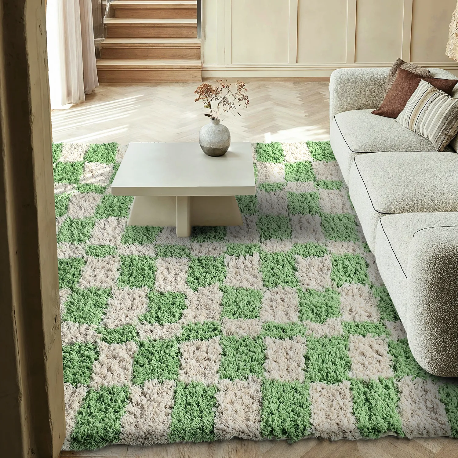 Alfombras de pelo largo - Atrani Natural Cotton Shaggy (verde)