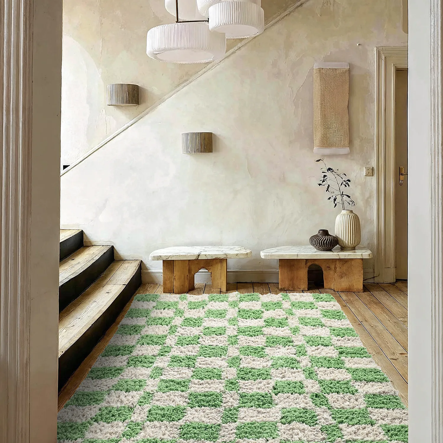 Alfombras de pelo largo - Atrani Natural Cotton Shaggy (verde)