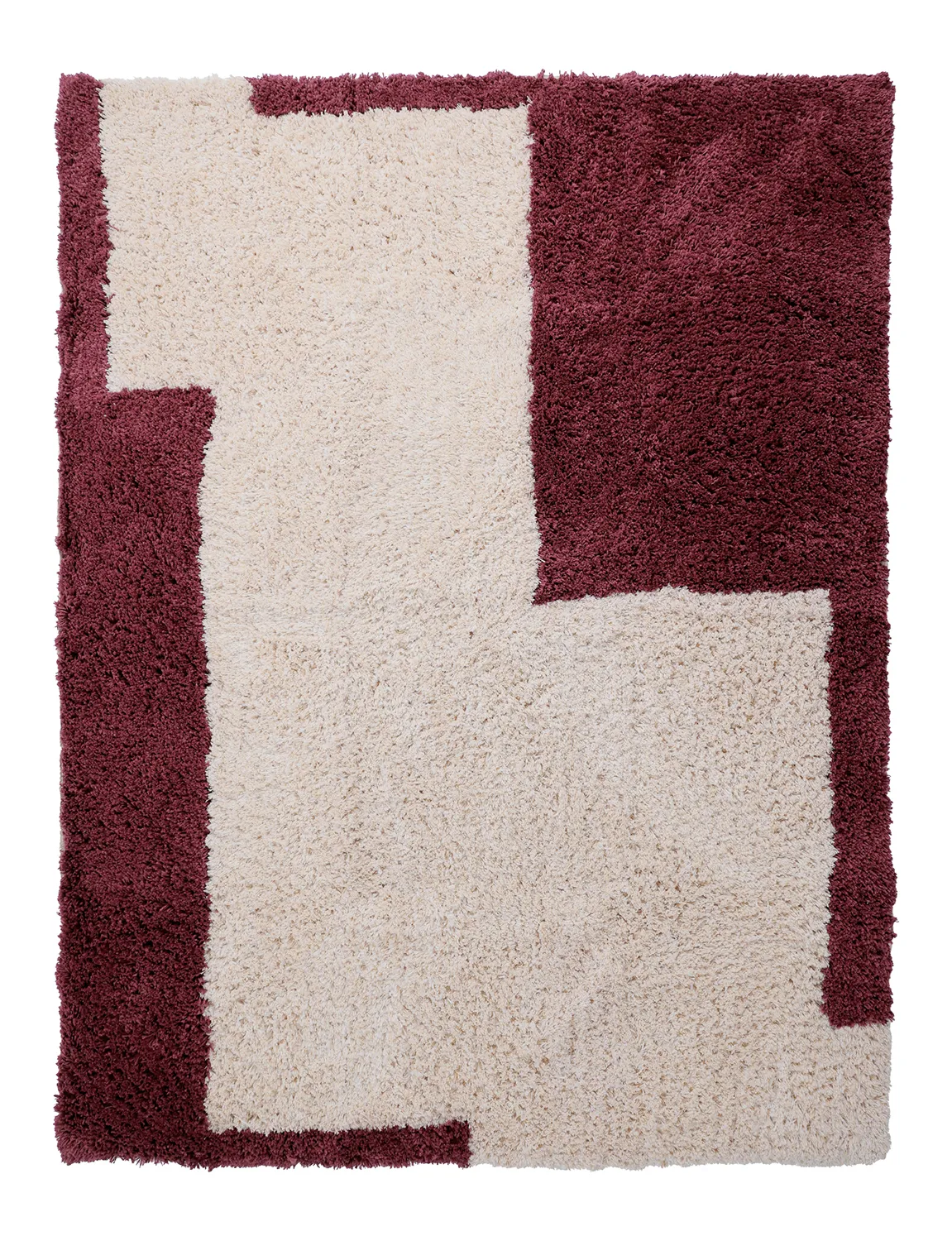 Alfombras de pelo largo - Begur Natural Cotton Shaggy (blanco roto/burdeos)