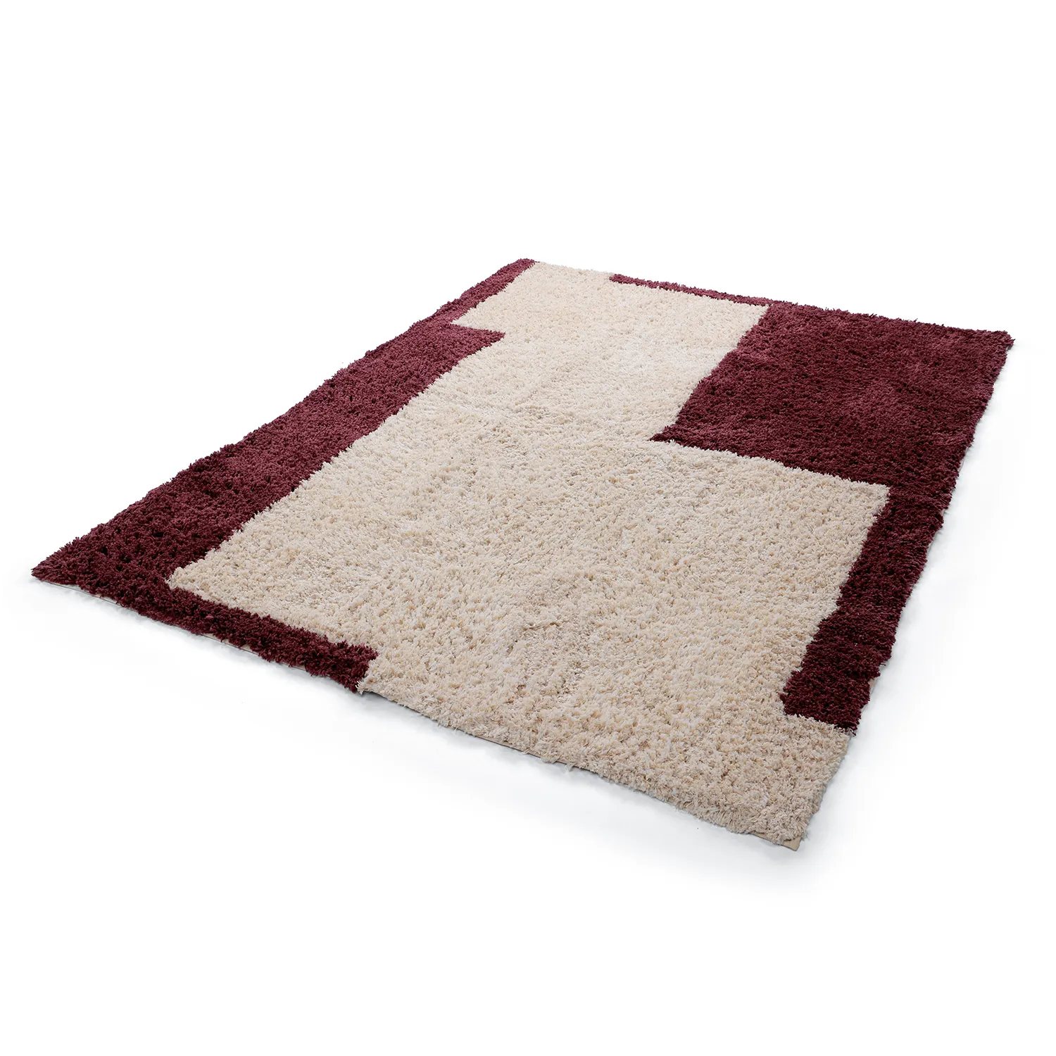 Alfombras de pelo largo - Begur Natural Cotton Shaggy (blanco roto/burdeos)