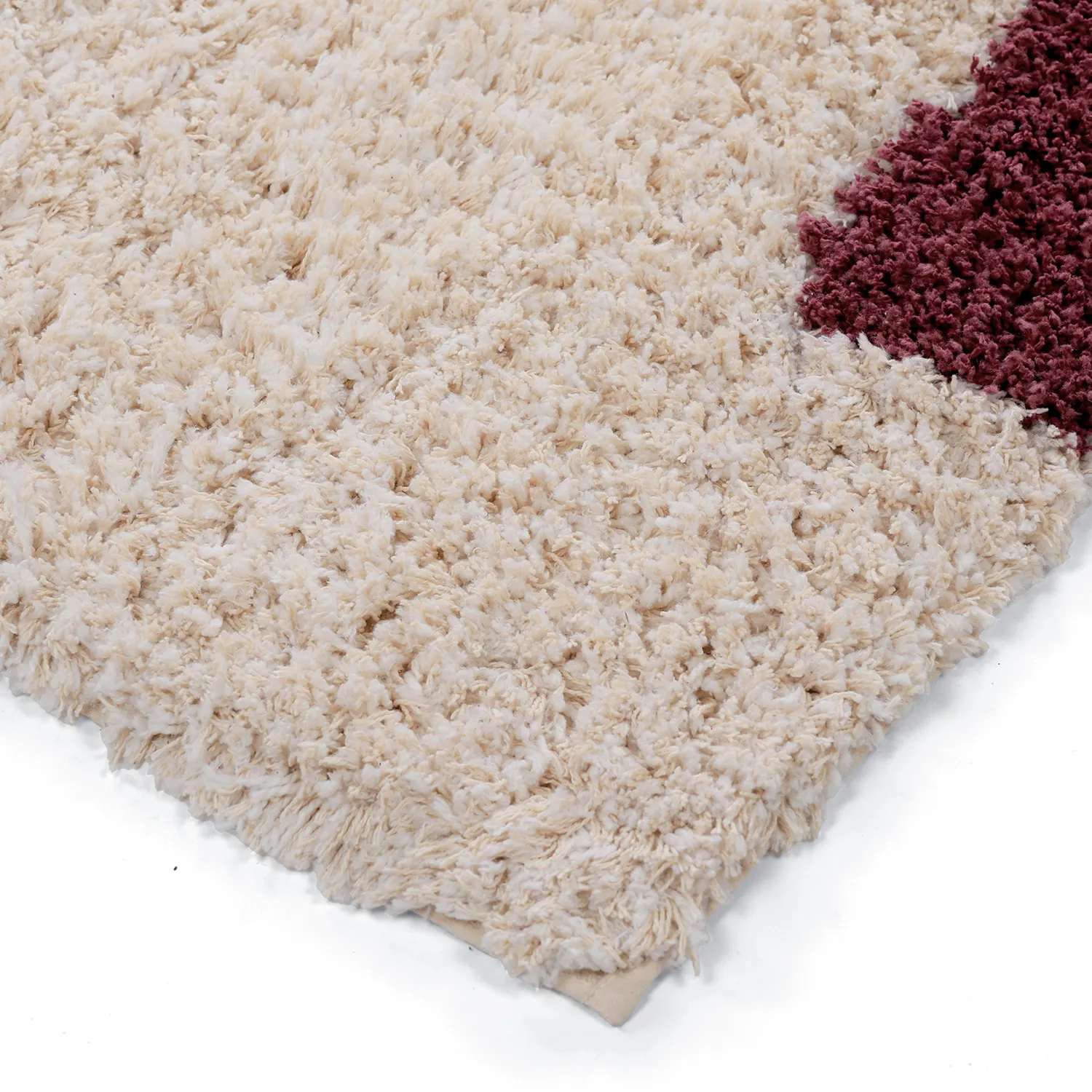 Alfombras de pelo largo - Begur Natural Cotton Shaggy (blanco roto/burdeos)