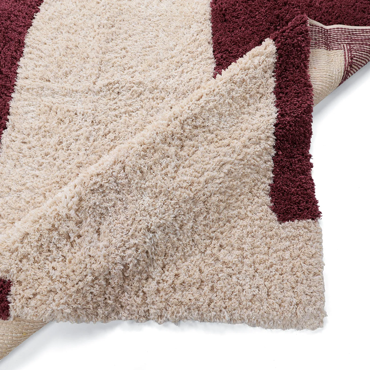 Alfombras de pelo largo - Begur Natural Cotton Shaggy (blanco roto/burdeos)