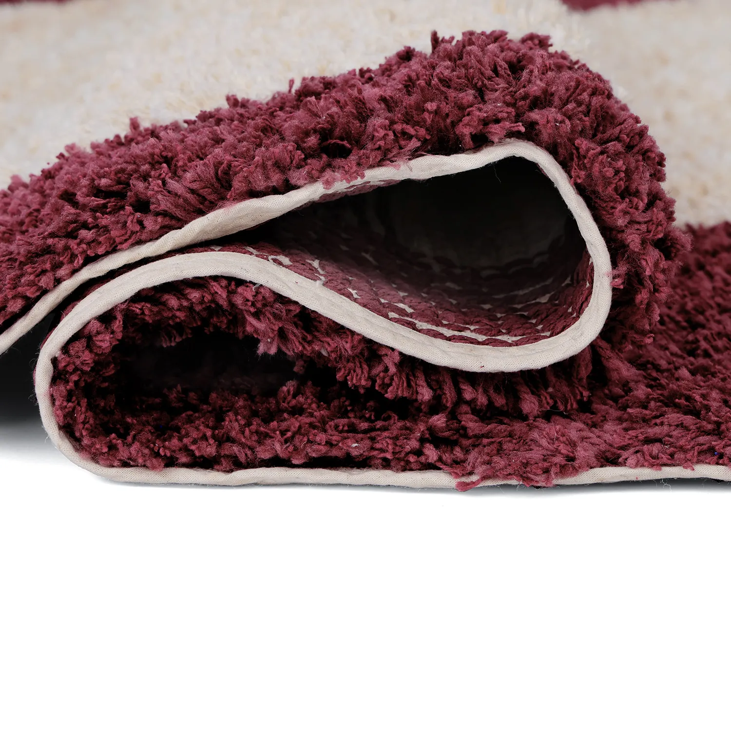 Alfombras de pelo largo - Begur Natural Cotton Shaggy (blanco roto/burdeos)