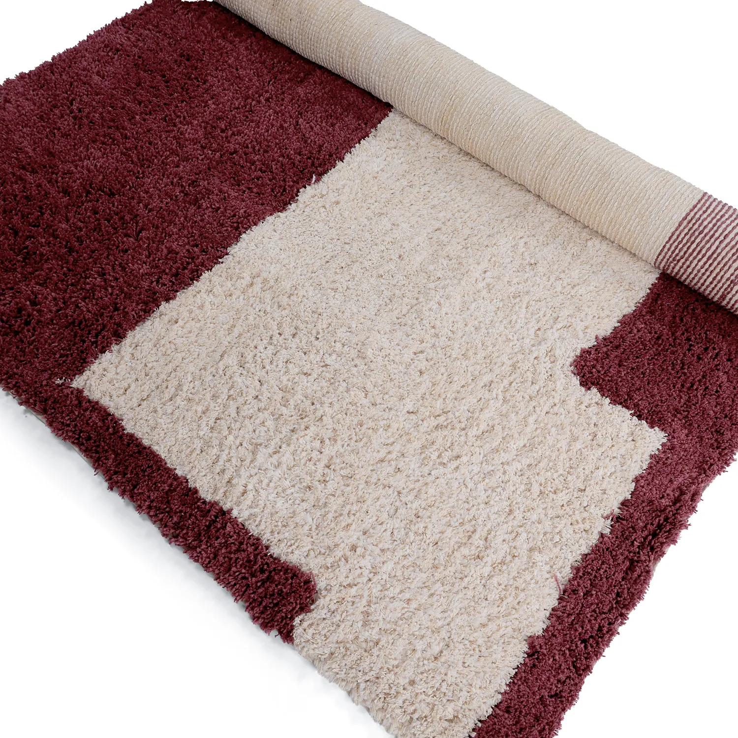Alfombras de pelo largo - Begur Natural Cotton Shaggy (blanco roto/burdeos)
