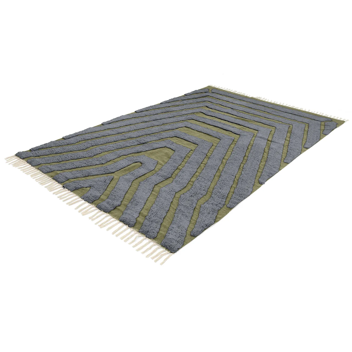 Alfombras de pelo largo - Callista Natural Cotton Shaggy (negro/verde)