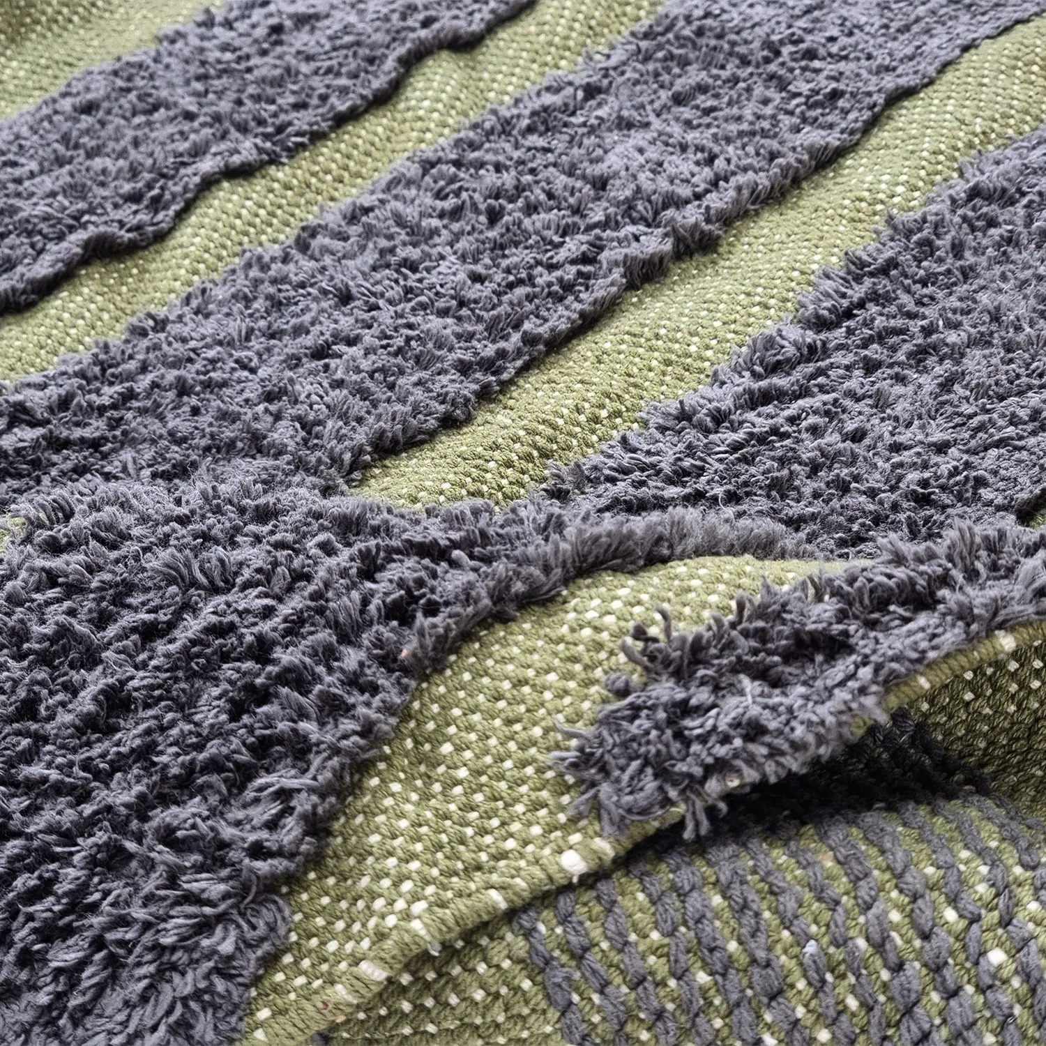 Alfombras de pelo largo - Callista Natural Cotton Shaggy (negro/verde)