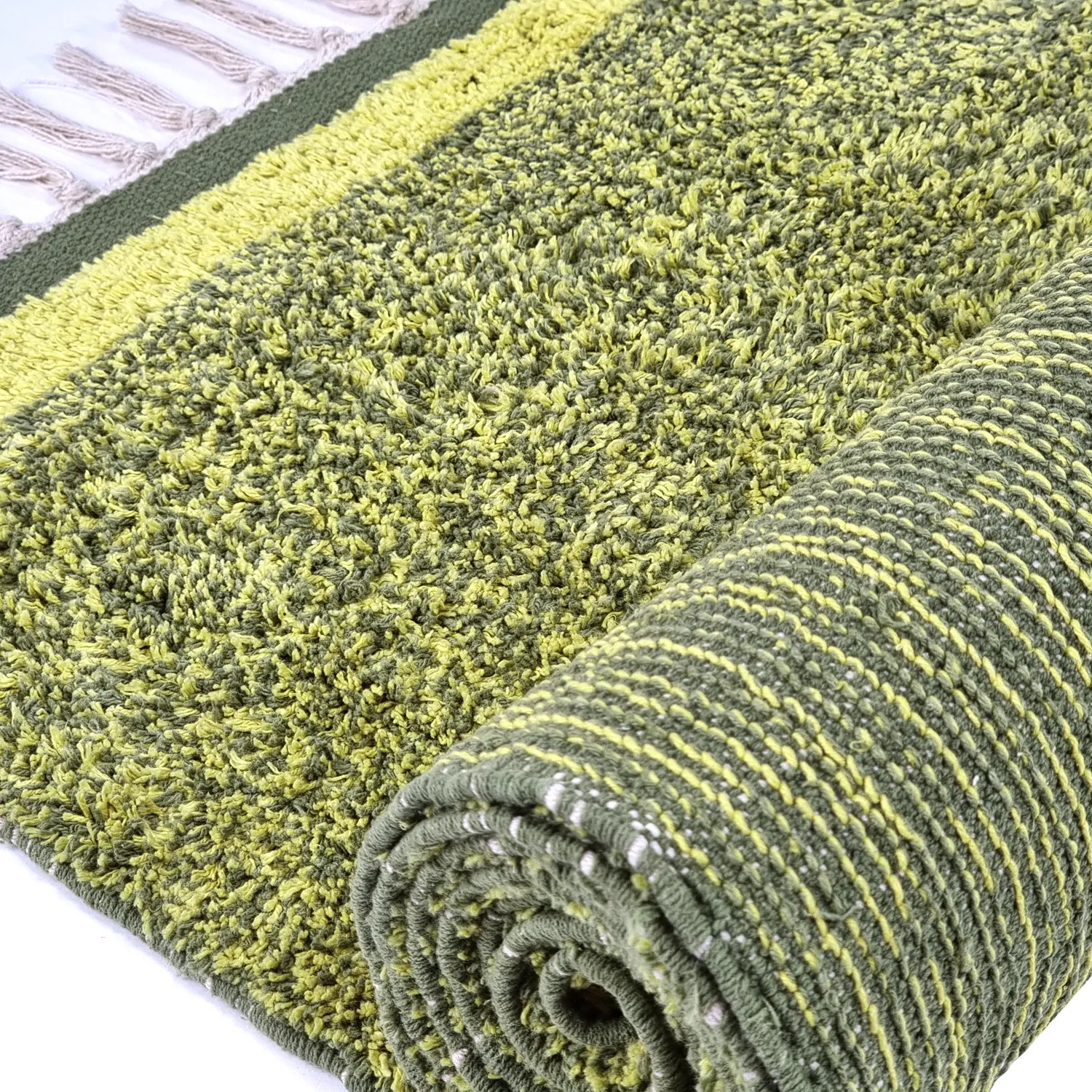 Alfombras de pelo largo - Celina Natural Cotton Shaggy (verde/amarillo)